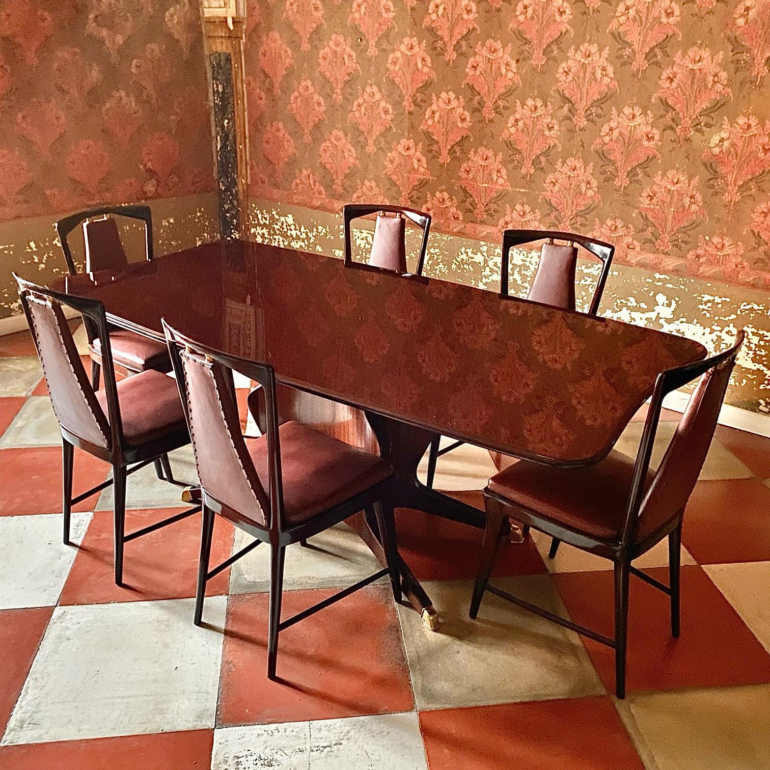 Mid-Century Modern Ensemble de salle à manger italien moderne du milieu du siècle dernier en acajou et bois de rose, Osvaldo Borsani 1950 en vente
