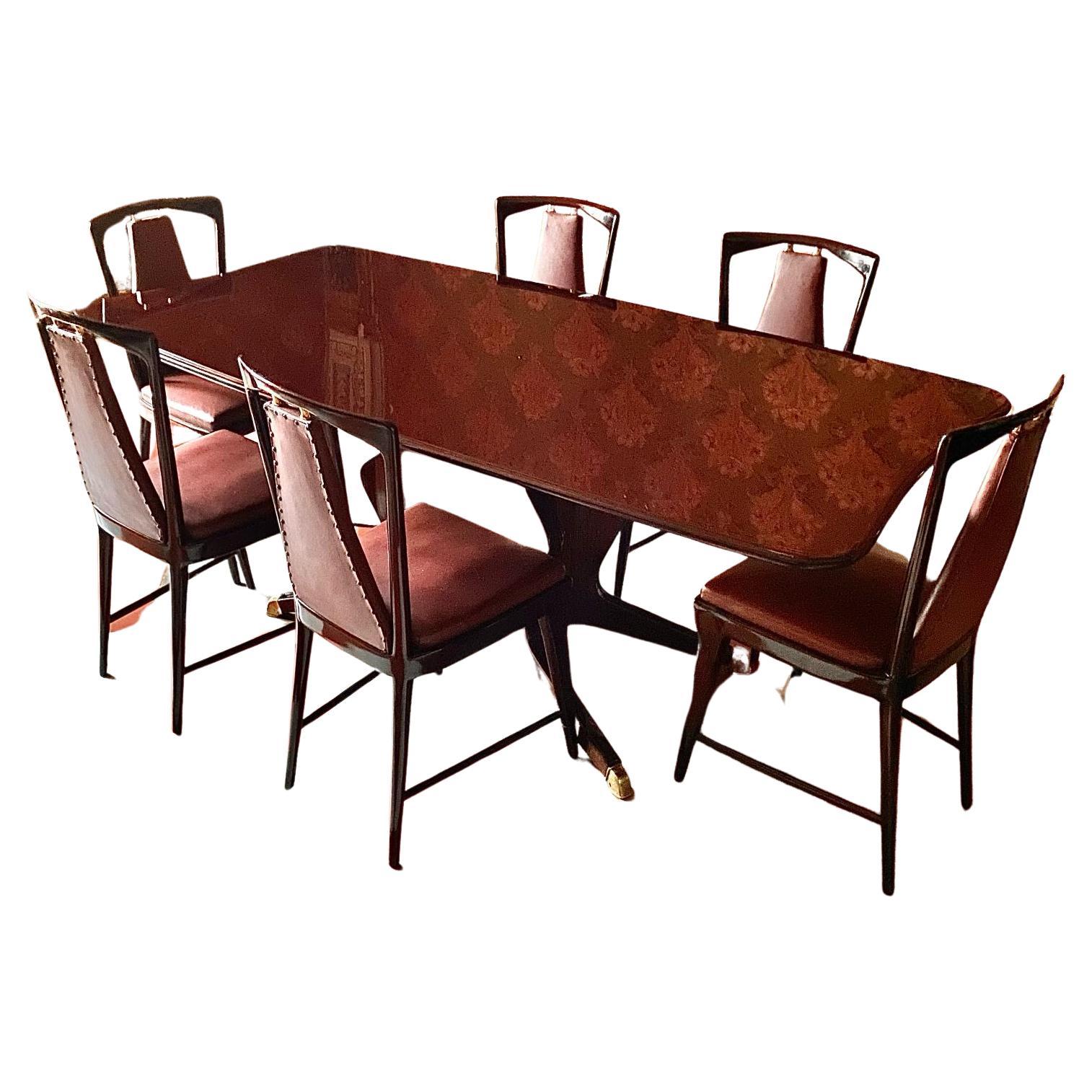 Italian Midcentury Modern Mahogany and Rosewood Dining set, Osvaldo Borsani 1950 For Sale