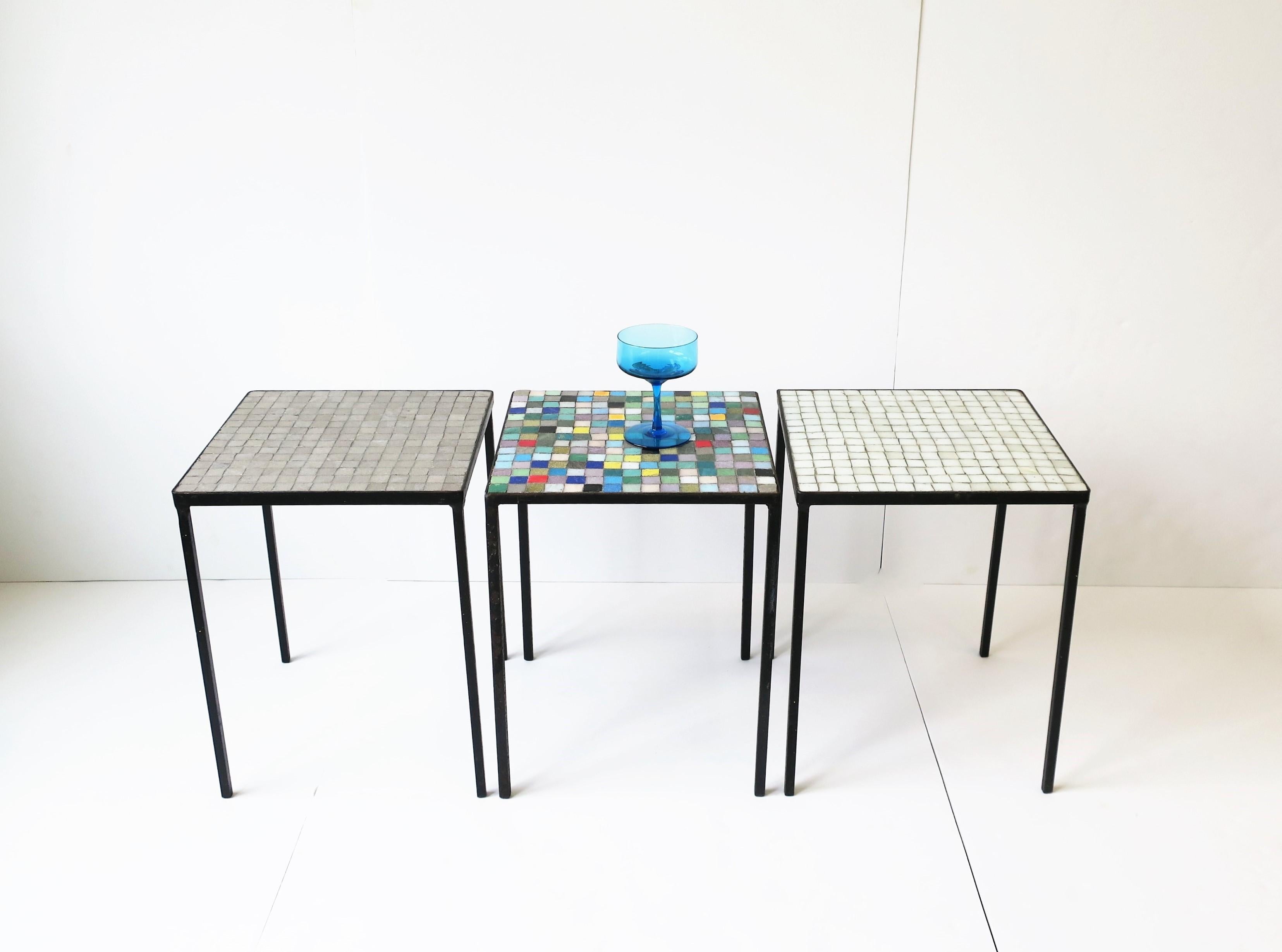 Italian Mid-Century Modern Mosaic Tile Stacking or Side Tables, Set of 3 4