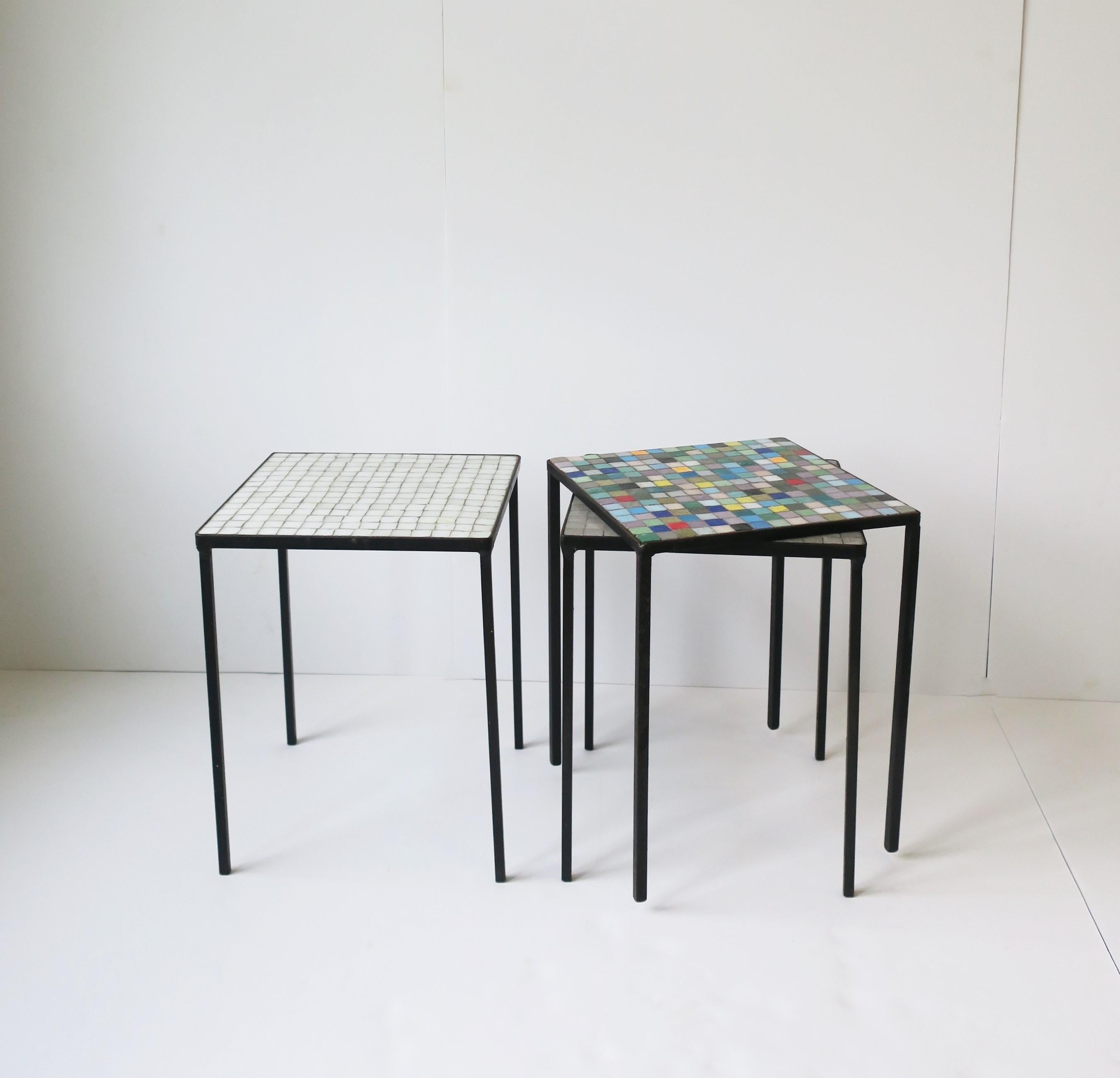 Italian Mid-Century Modern Mosaic Tile Stacking or Side Tables, Set of 3 9