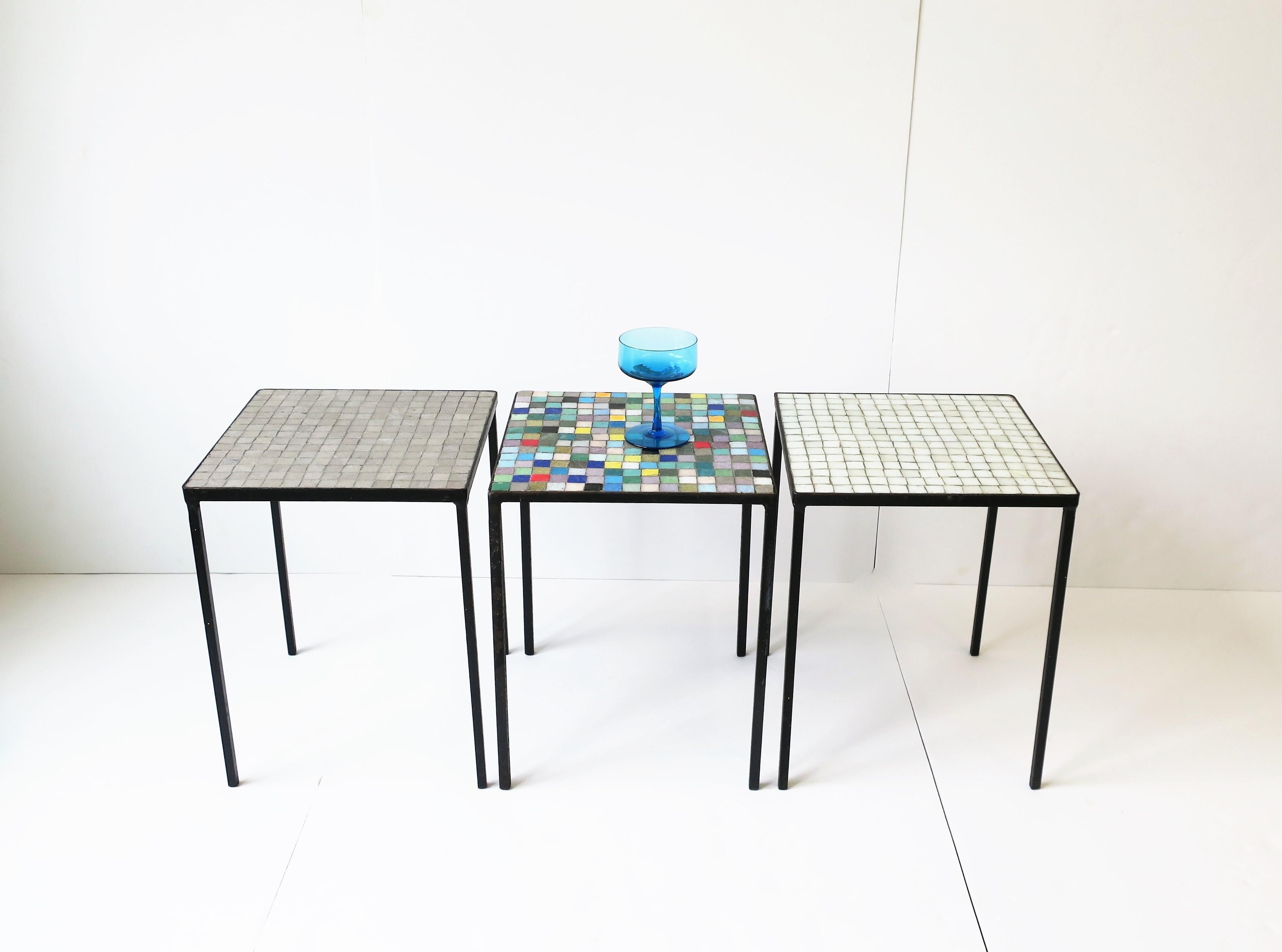 Italian Mid-Century Modern Mosaic Tile Stacking or Side Tables, Set of 3 In Good Condition In New York, NY