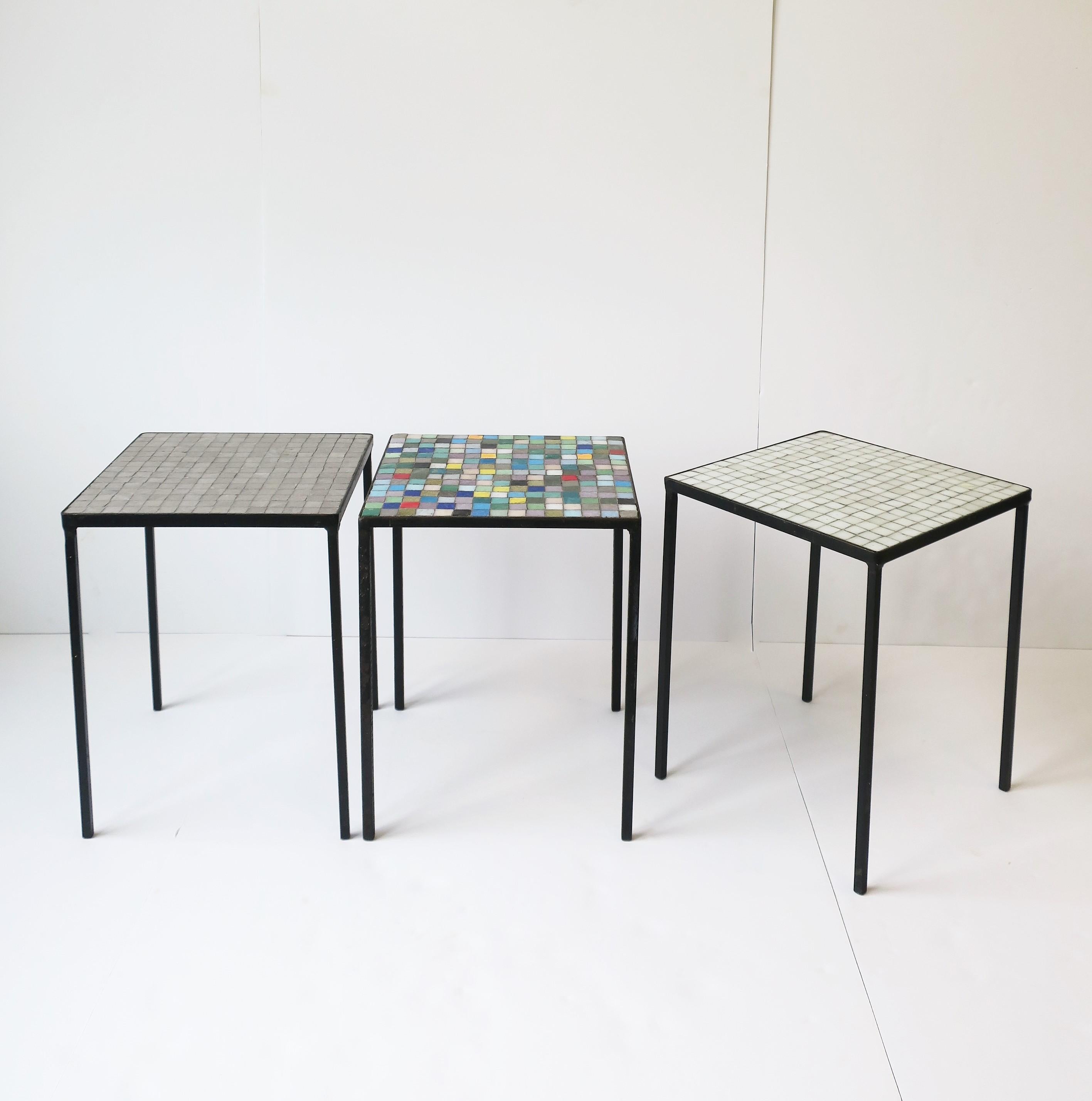 20th Century Italian Mid-Century Modern Mosaic Tile Stacking or Side Tables, Set of 3