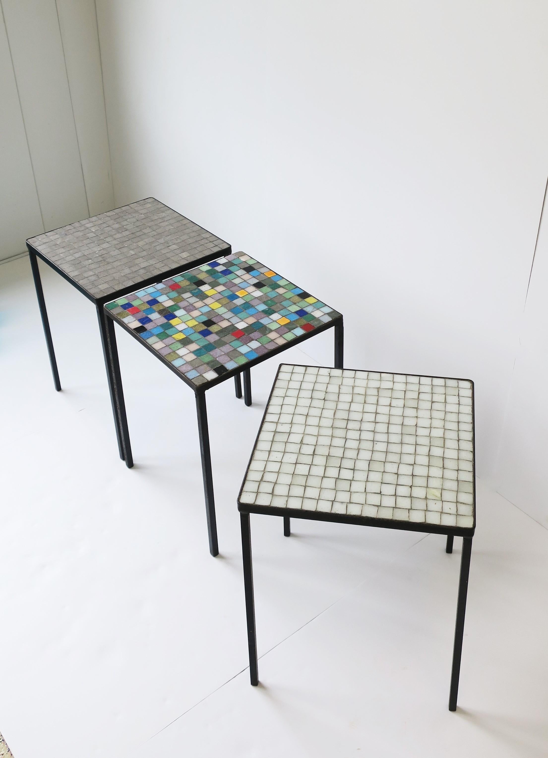 Art Glass Italian Mid-Century Modern Mosaic Tile Stacking or Side Tables, Set of 3