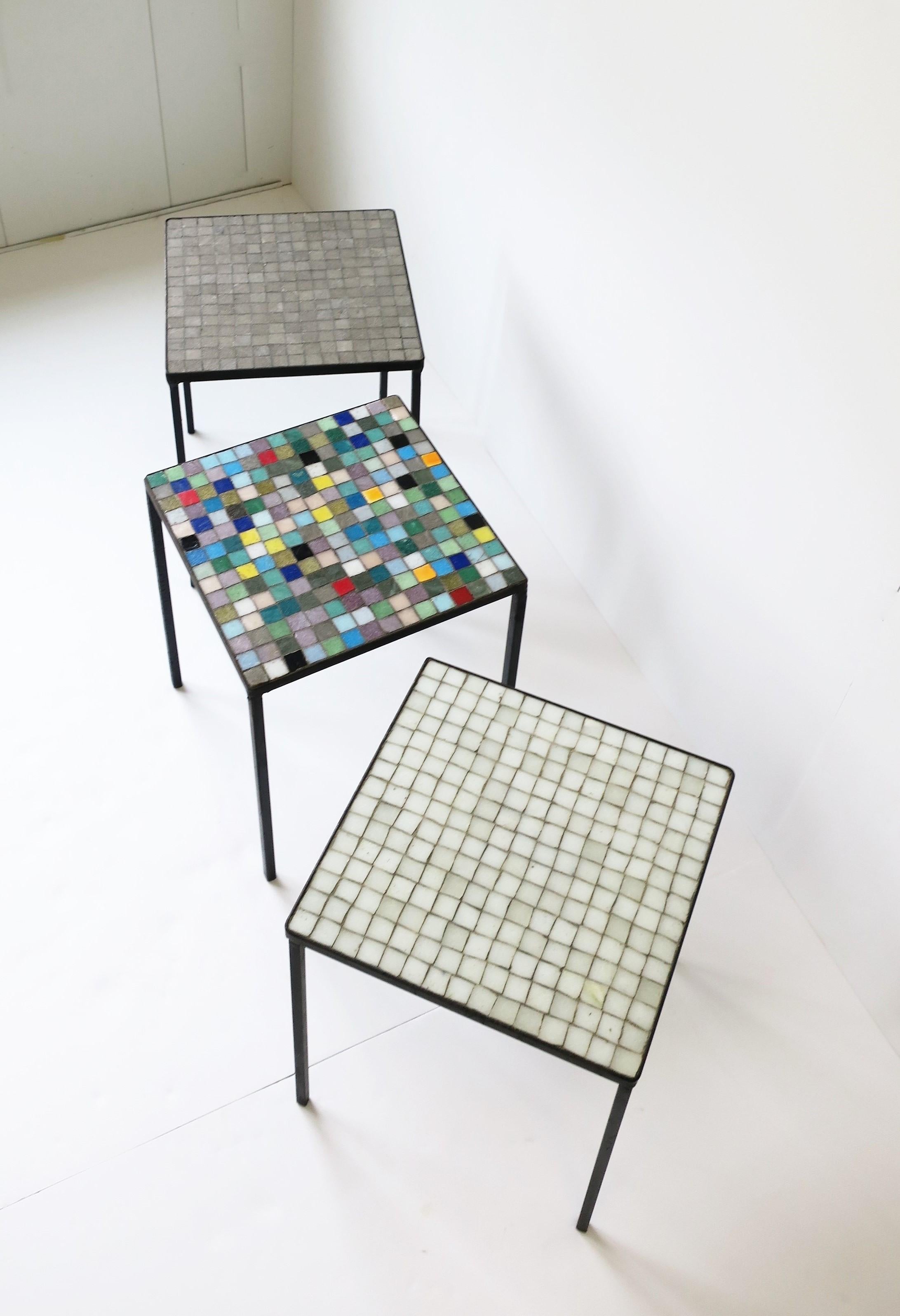 Italian Mid-Century Modern Mosaic Tile Stacking or Side Tables, Set of 3 2