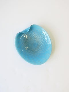 Italian Midcentury Modern Murano Blue and Gold Art Glass Bowl by Alfredo Barbini