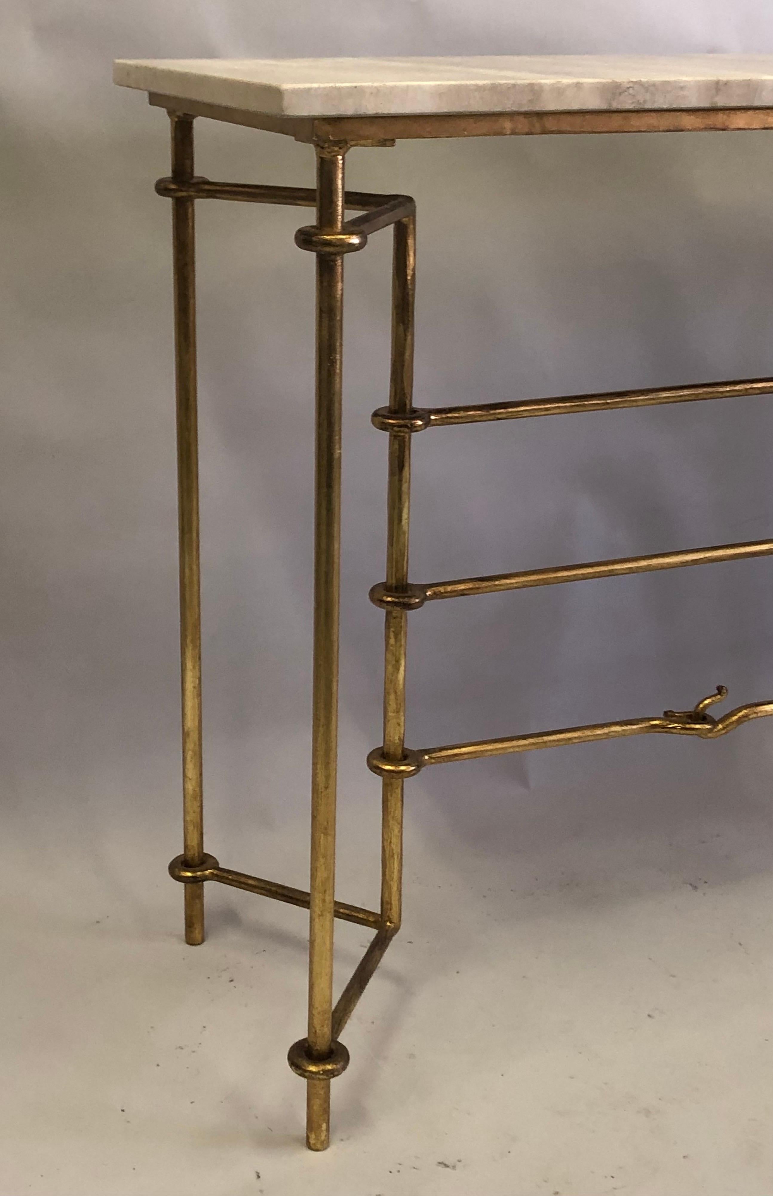 Console italienne en fer doré néoclassique, moderne du milieu du siècle, signée Banci pour Hermès en vente 3