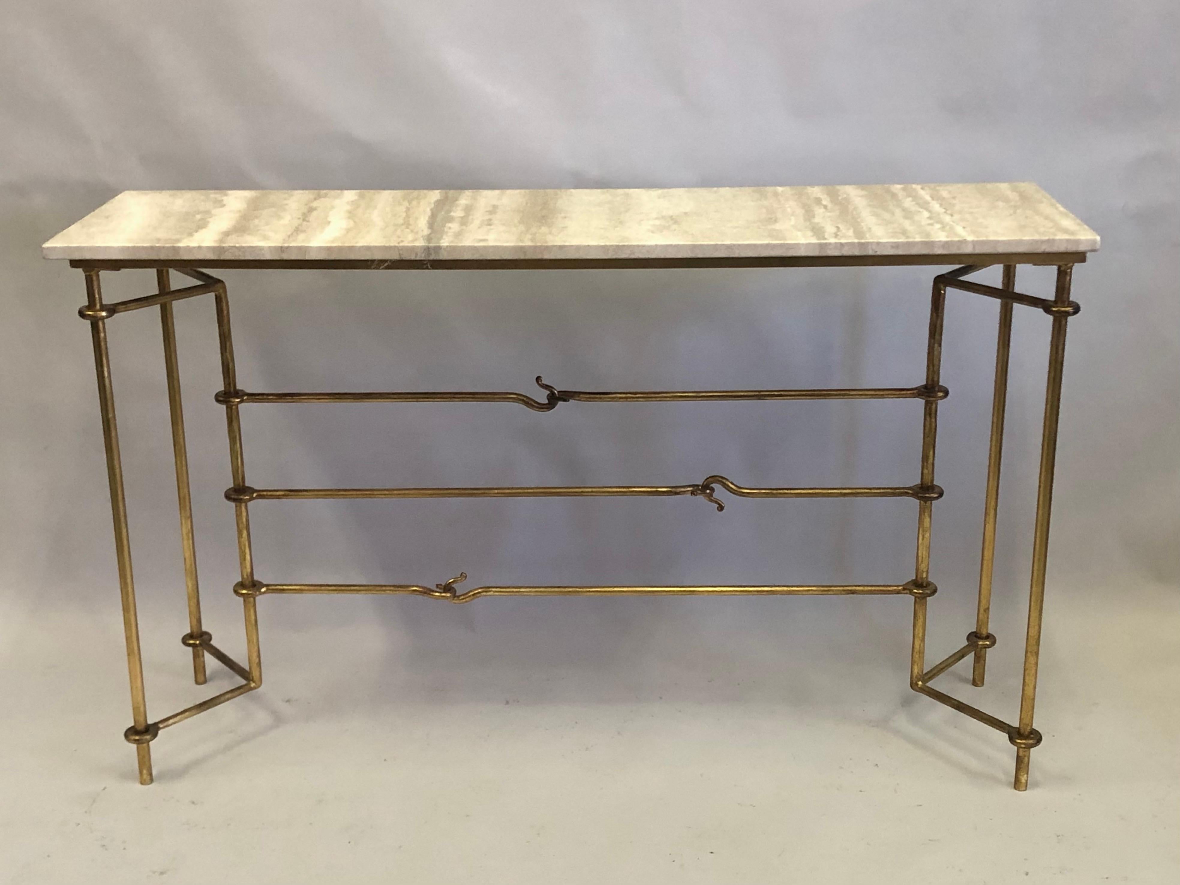 Italian Mid-Century Modern Neoclassical Gilt Iron Console by Banci for Hermès In Good Condition For Sale In New York, NY