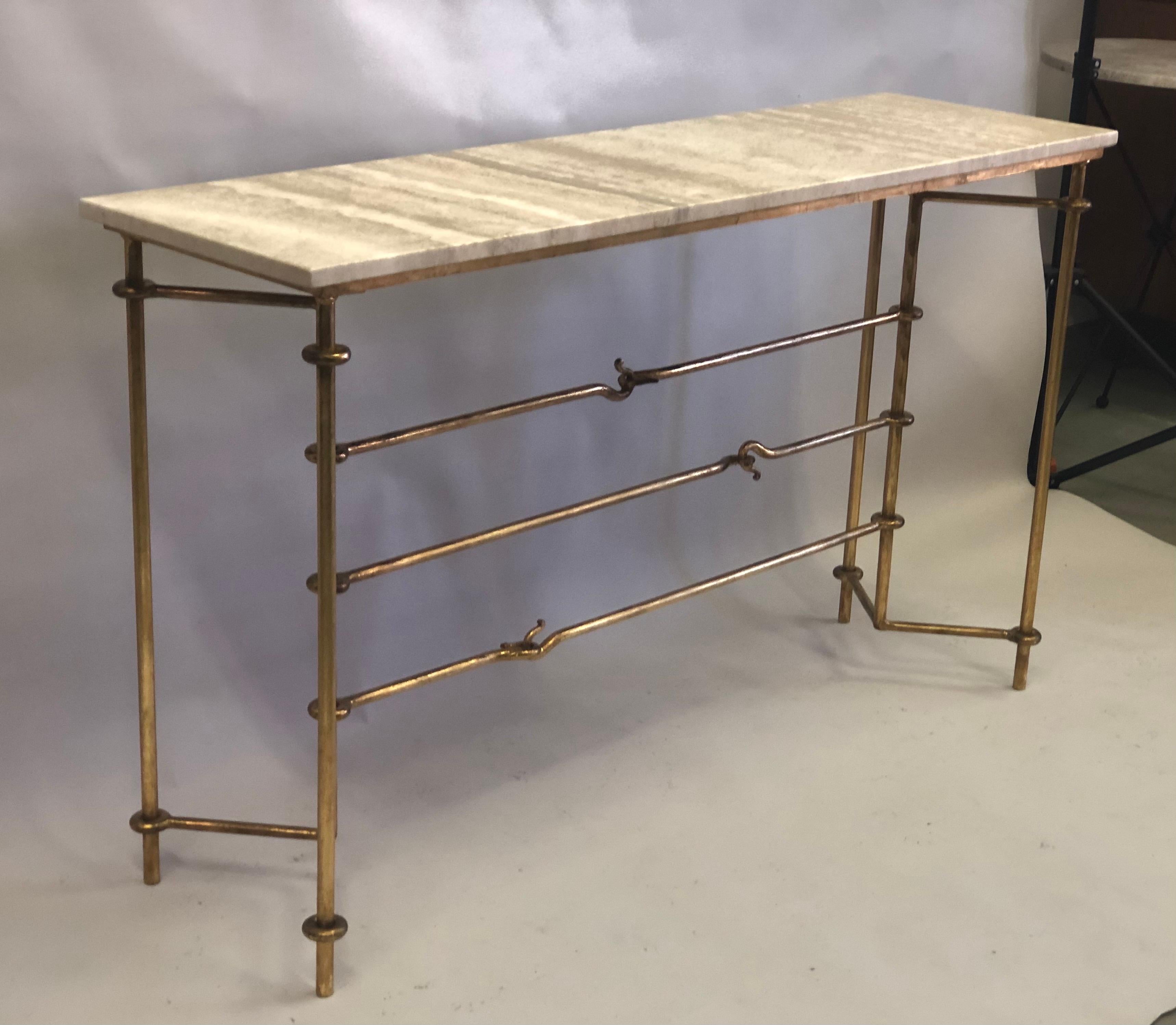 20th Century Italian Mid-Century Modern Neoclassical Gilt Iron Console by Banci for Hermès For Sale
