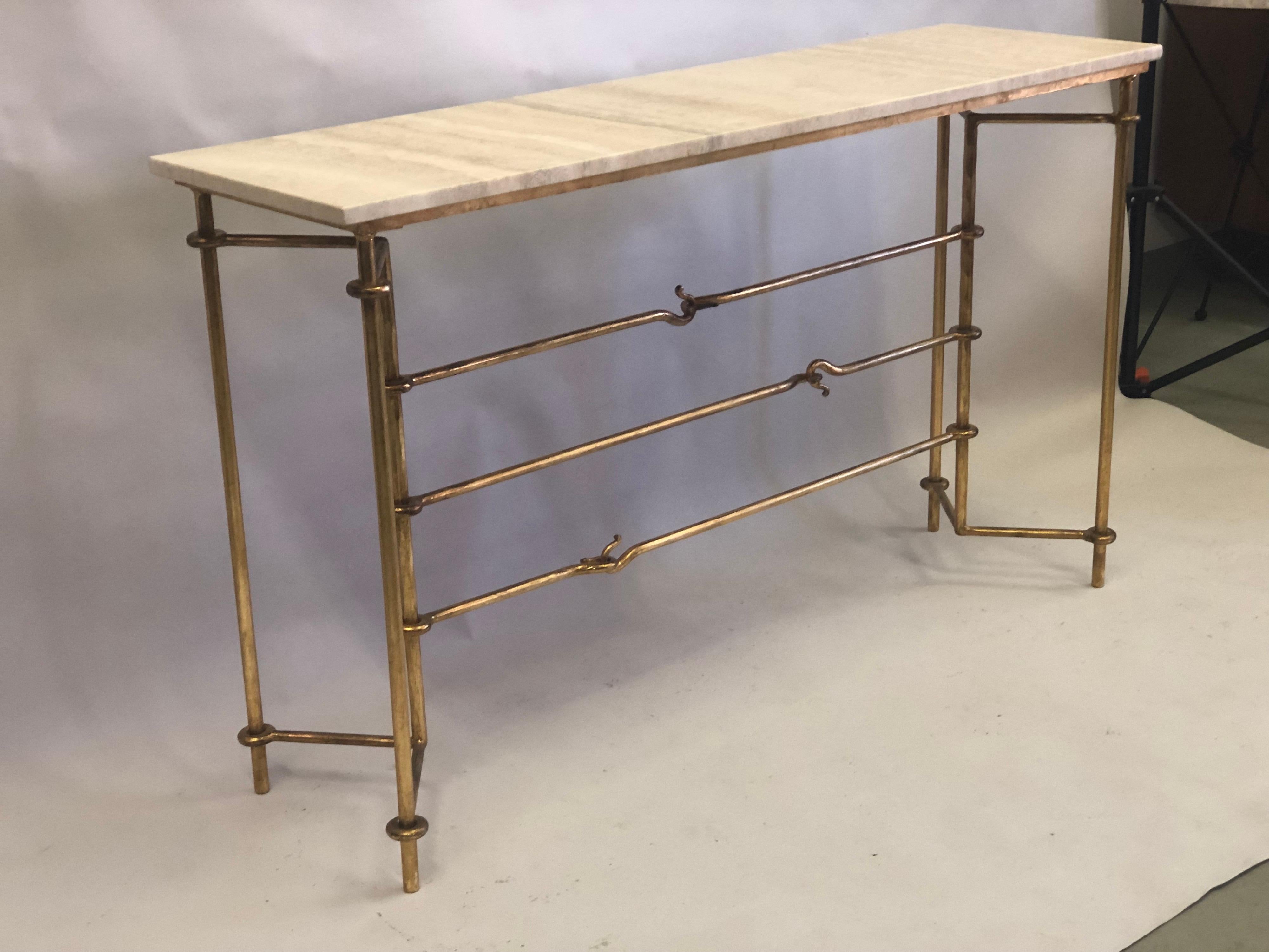 Wrought Iron Italian Mid-Century Modern Neoclassical Gilt Iron Console by Banci for Hermès For Sale