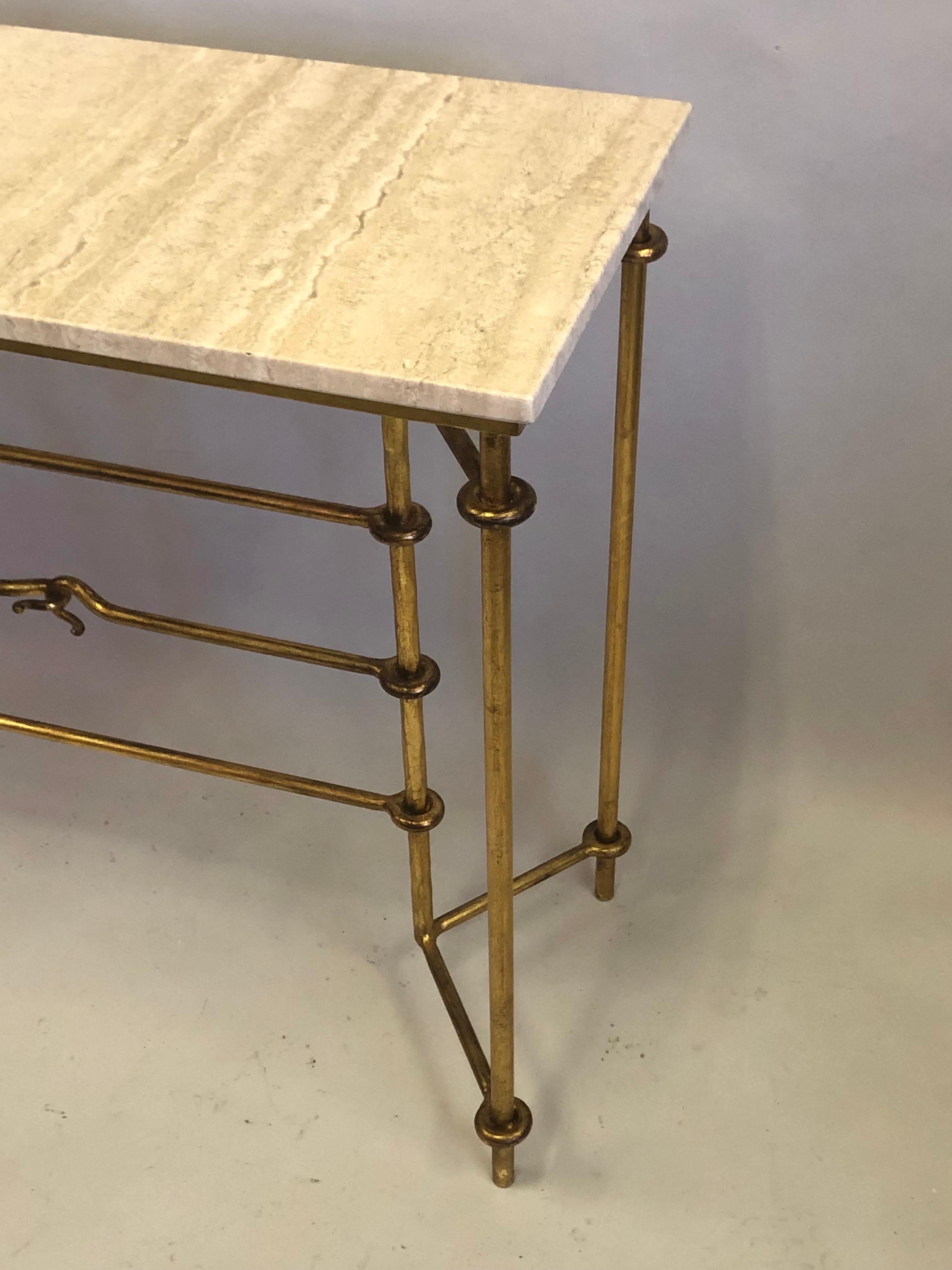 Italian Mid-Century Modern Neoclassical Gilt Iron Console by Banci for Hermès For Sale 1