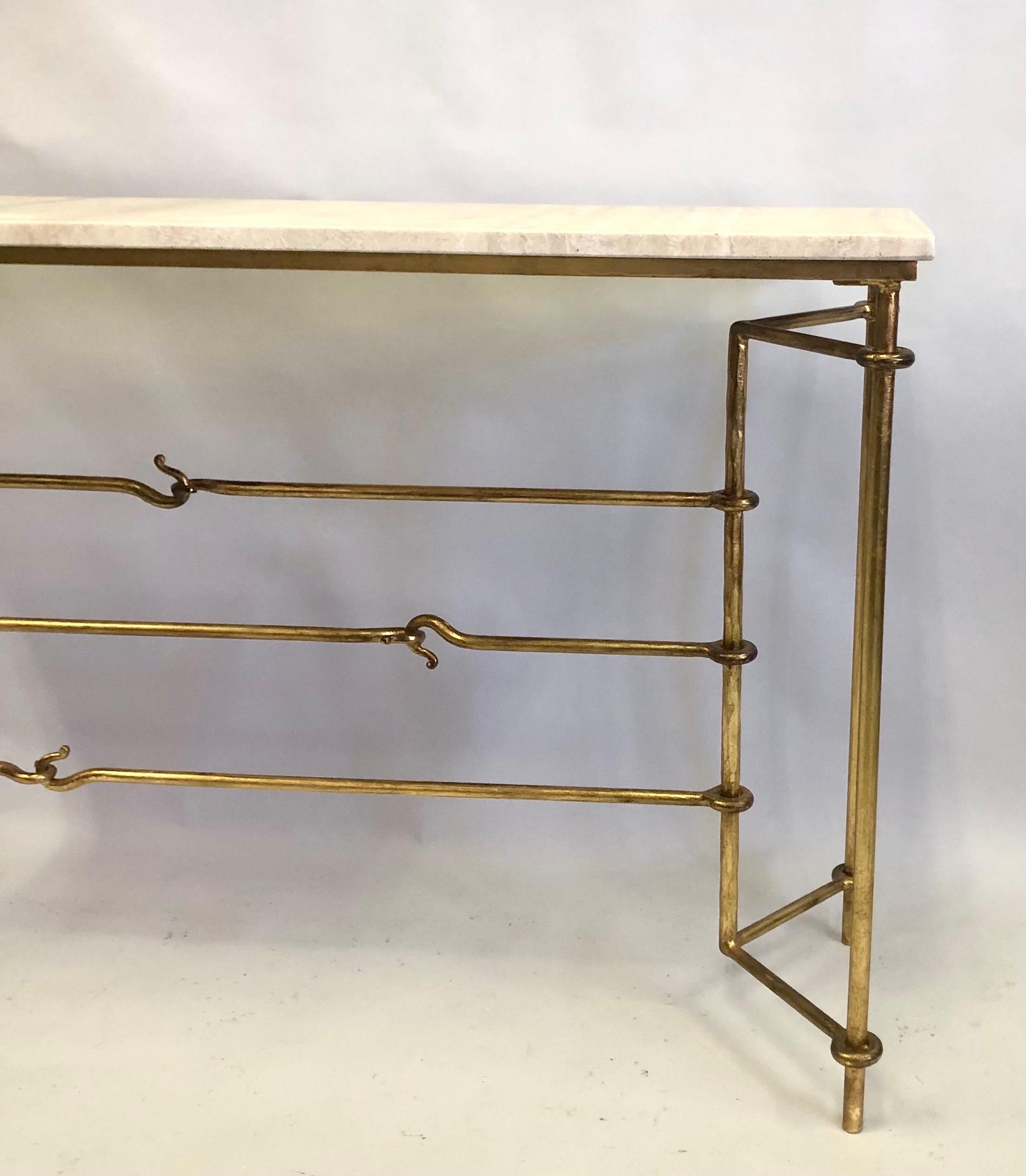 Console italienne en fer doré néoclassique, moderne du milieu du siècle, signée Banci pour Hermès en vente 2