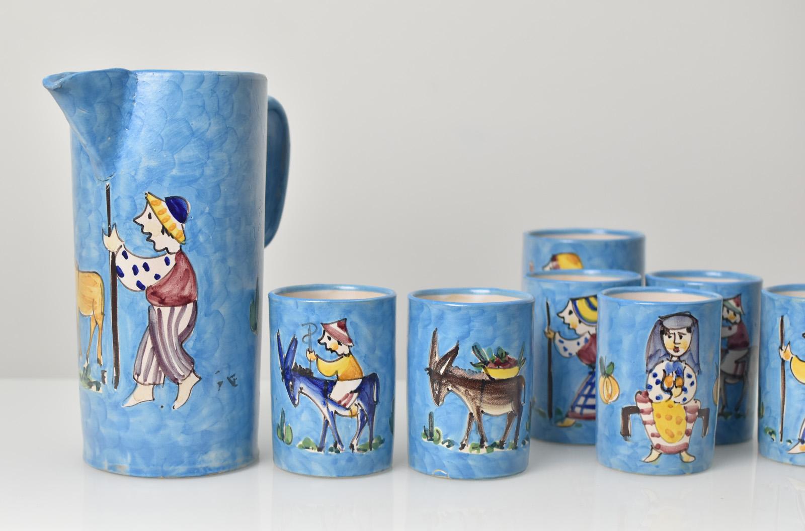 Ensemble de limonade en poterie italienne moderne du milieu du siècle dernier par Cas Vietri ICS, style Kowaliska en vente 1