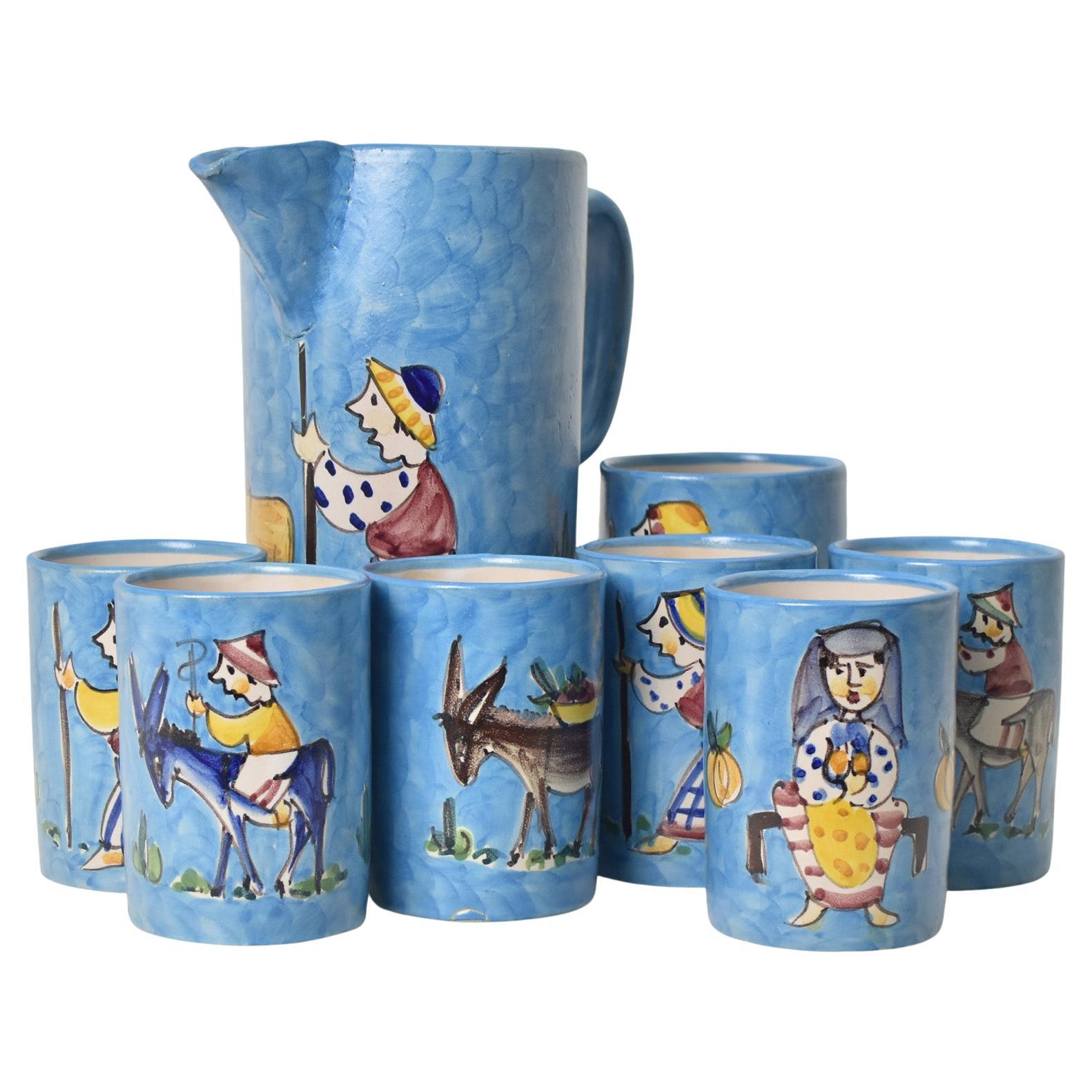 Ensemble de limonade en poterie italienne moderne du milieu du siècle dernier par Cas Vietri ICS, style Kowaliska en vente