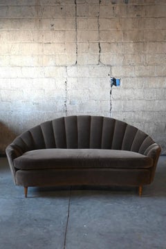 Italian Midcentury Modern Shell Sofa, Velvet, Circa 1940