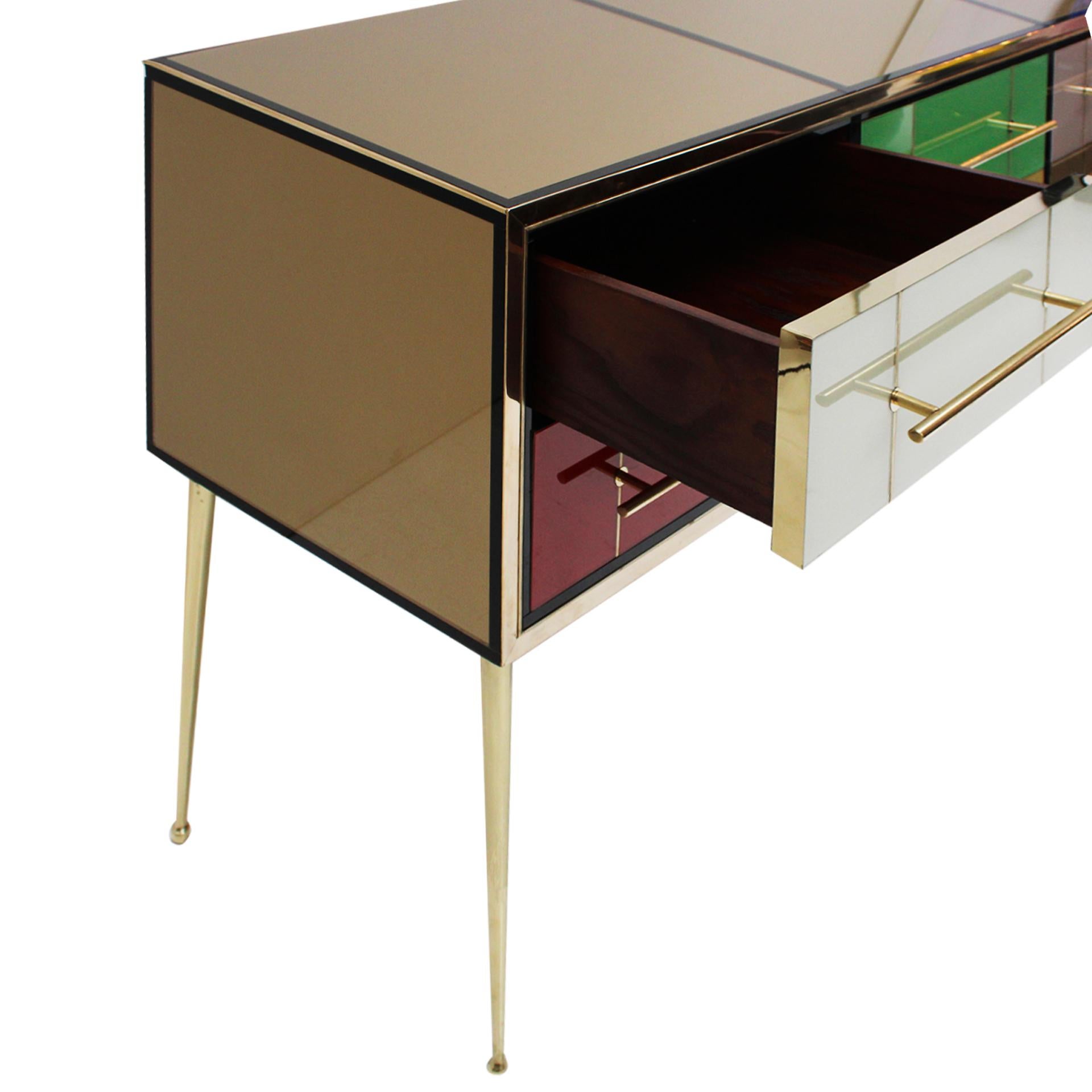 Italienisches Mid-Century-Modern-Sideboard aus Massivholz und farbigem Glas, 1950er Jahre im Angebot 2