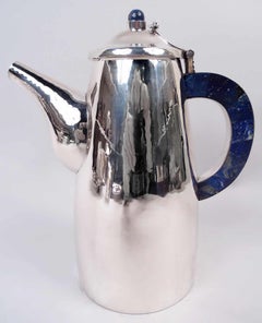 Set da caffè in argento e pietra dura su vassoio, in stile Midcentury Modern italiano