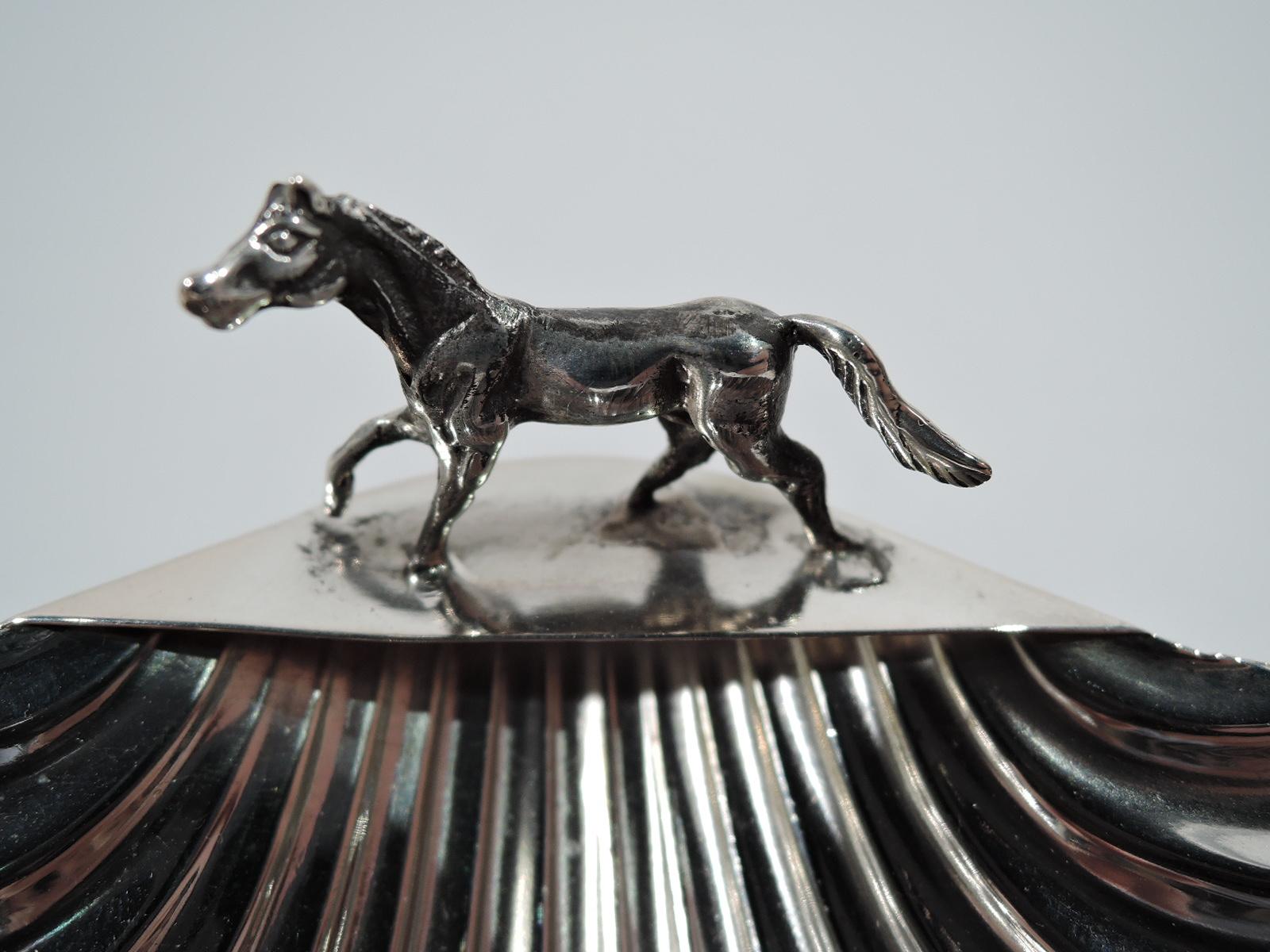 Mid-Century Modern Italian Midcentury Modern Silver Scallop Shell Ashtray with Horse