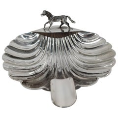 Italian Midcentury Modern Silver Scallop Shell Ashtray with Horse