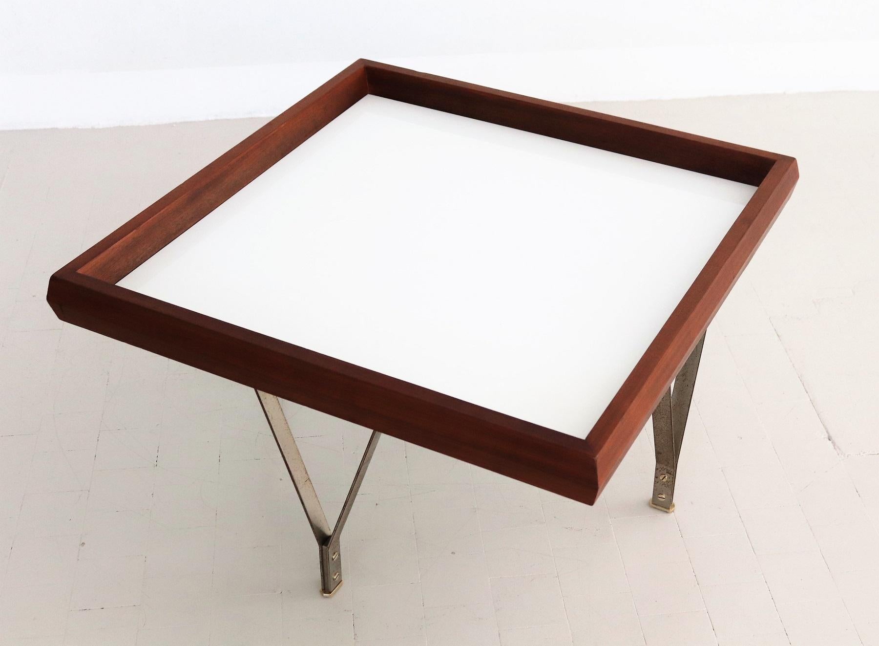 Brass Italian Midcentury Modern Coffee Table in Mahogany and Glass, 1960s