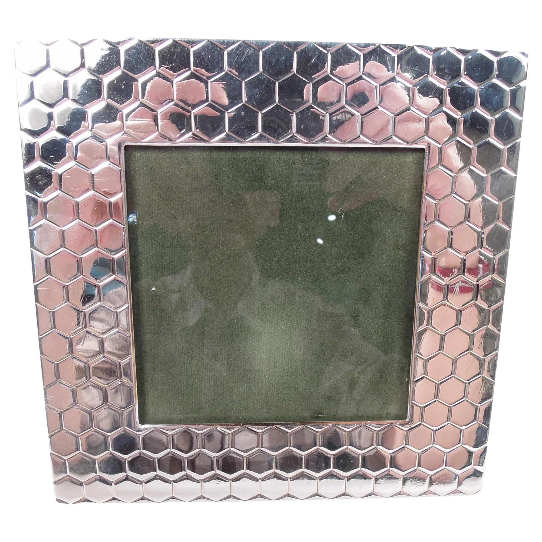 Italian Midcentury Modern Sterling Silver Honeycomb Picture Frame For Sale