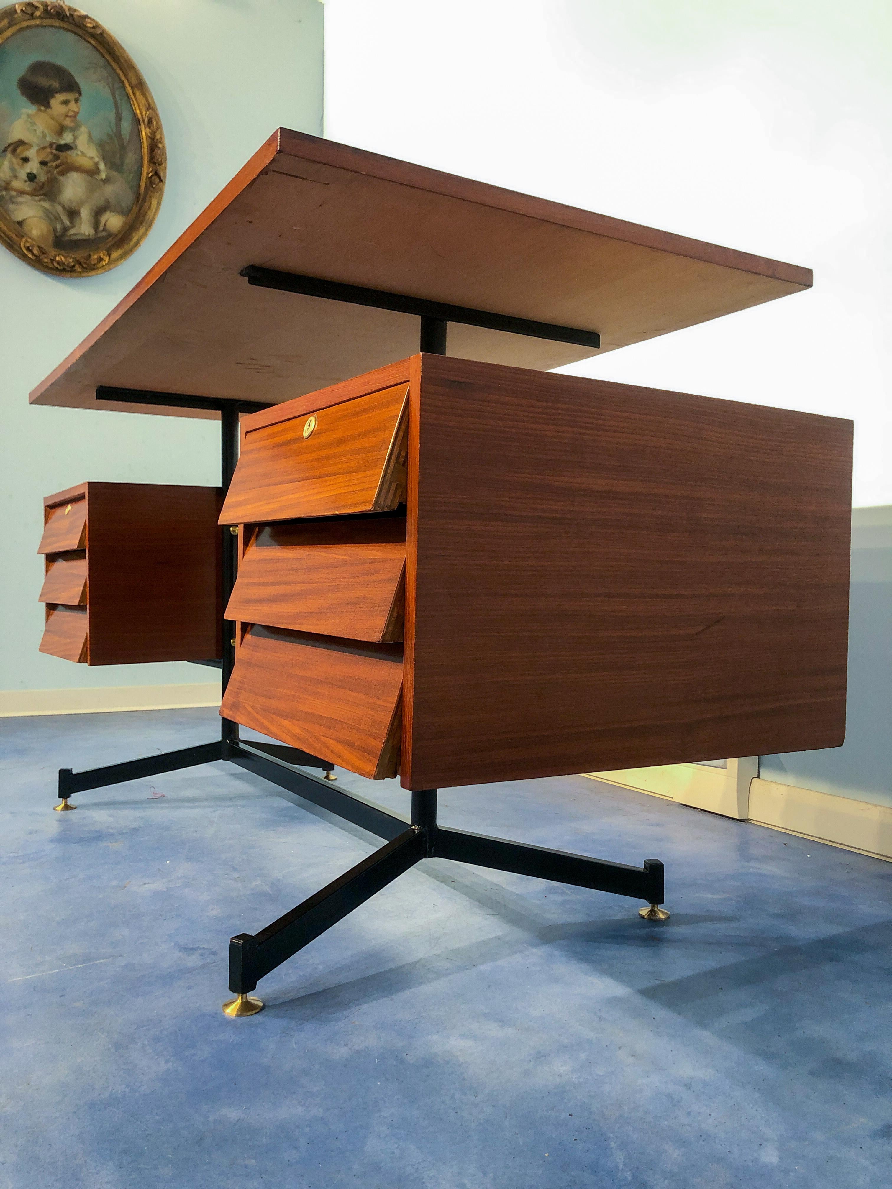 Italian Mid-Century Modern Teak Desk with Chair, 1950s 6