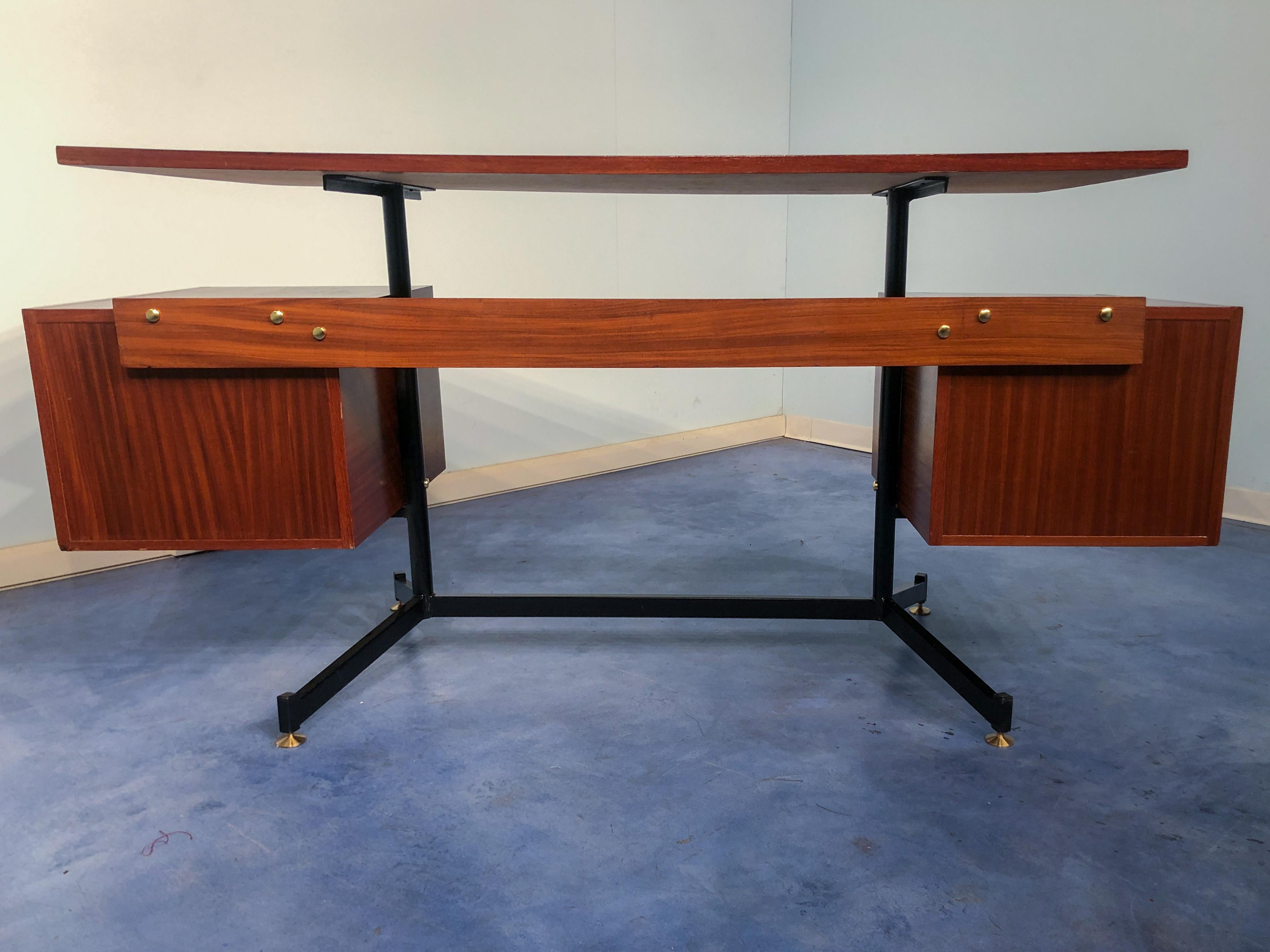 Italian Mid-Century Modern Teak Desk with Chair, 1950s 10