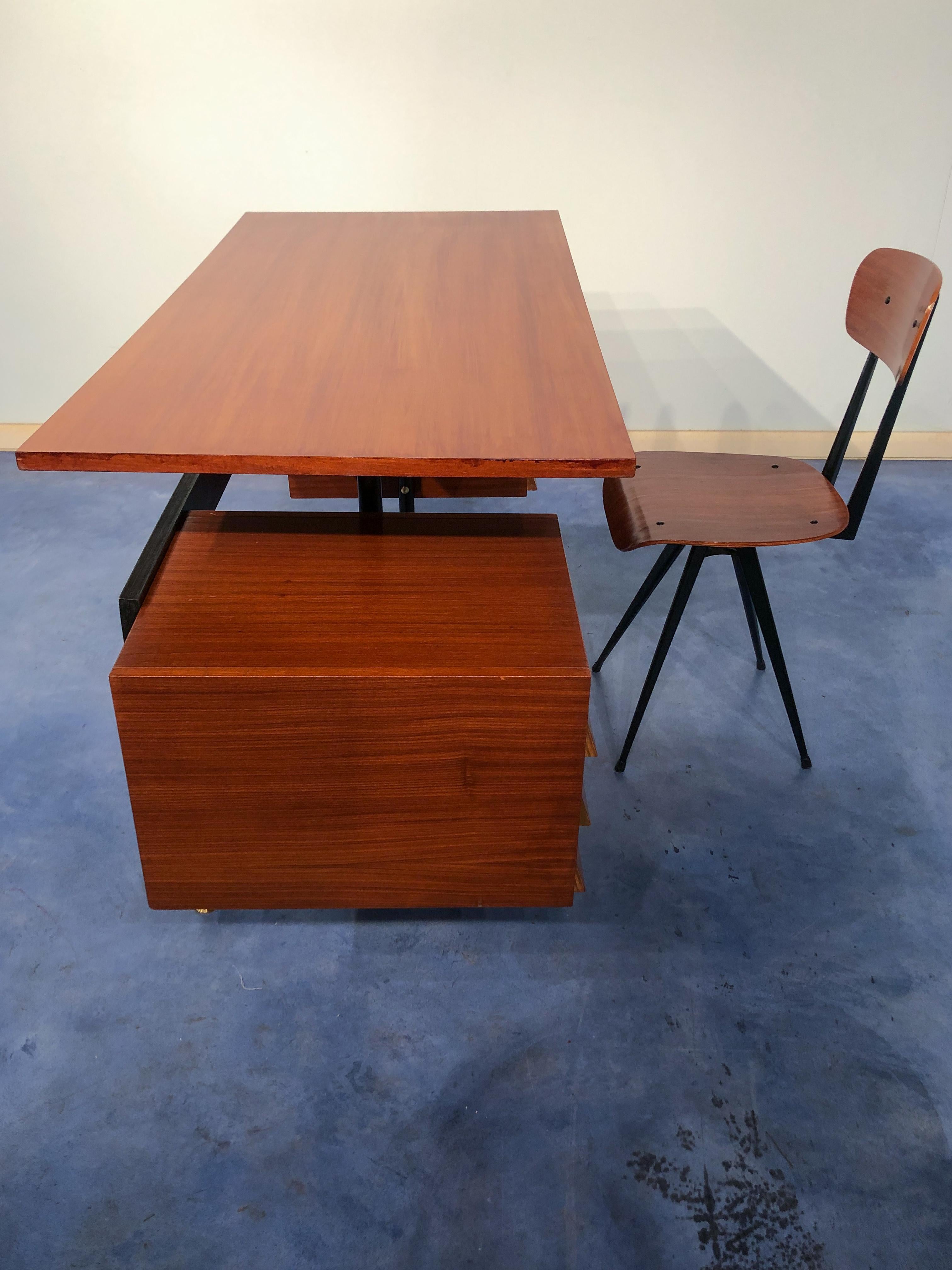 Italian Mid-Century Modern Teak Desk with Chair, 1950s 12