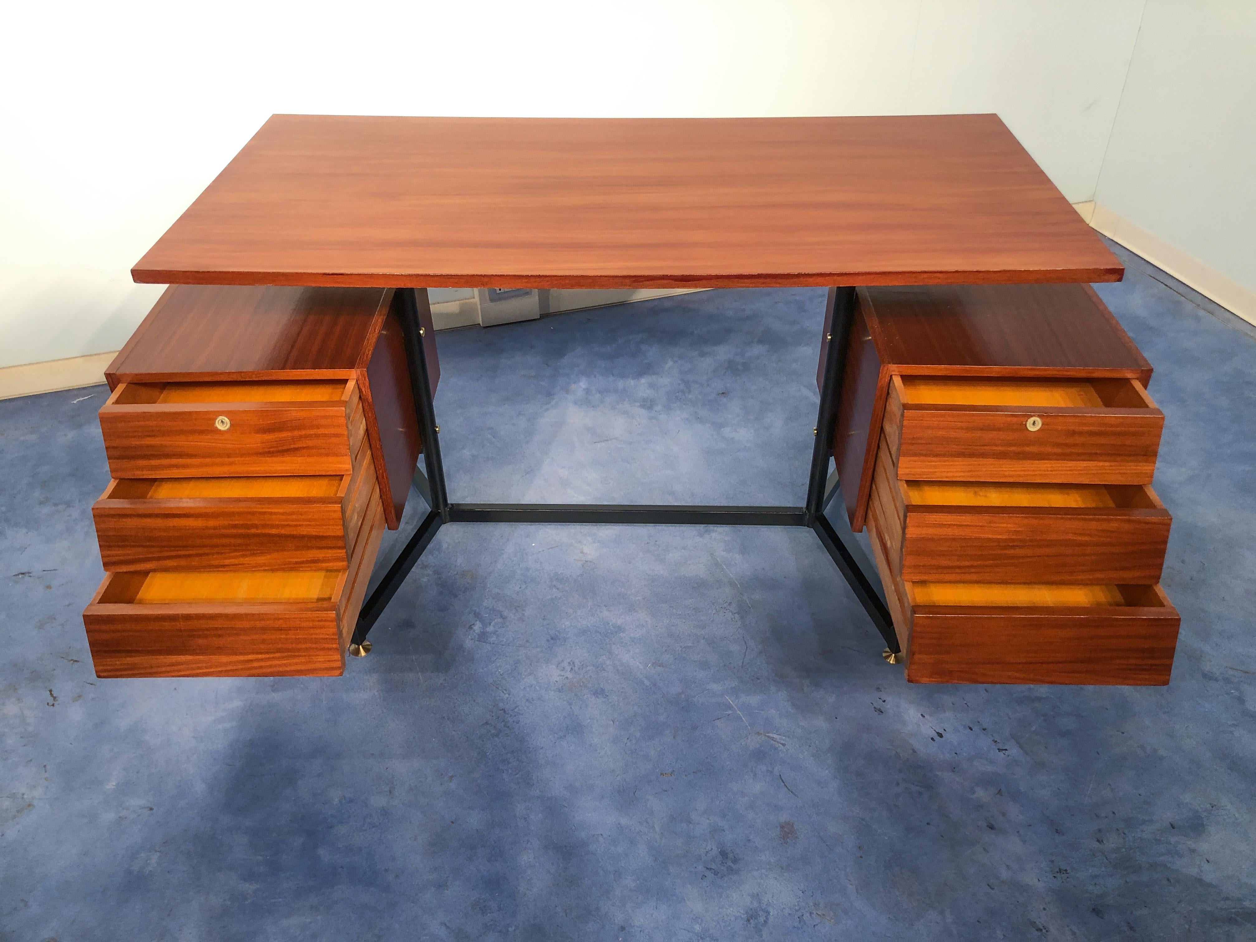 Italian Mid-Century Modern Teak Desk with Chair, 1950s 15