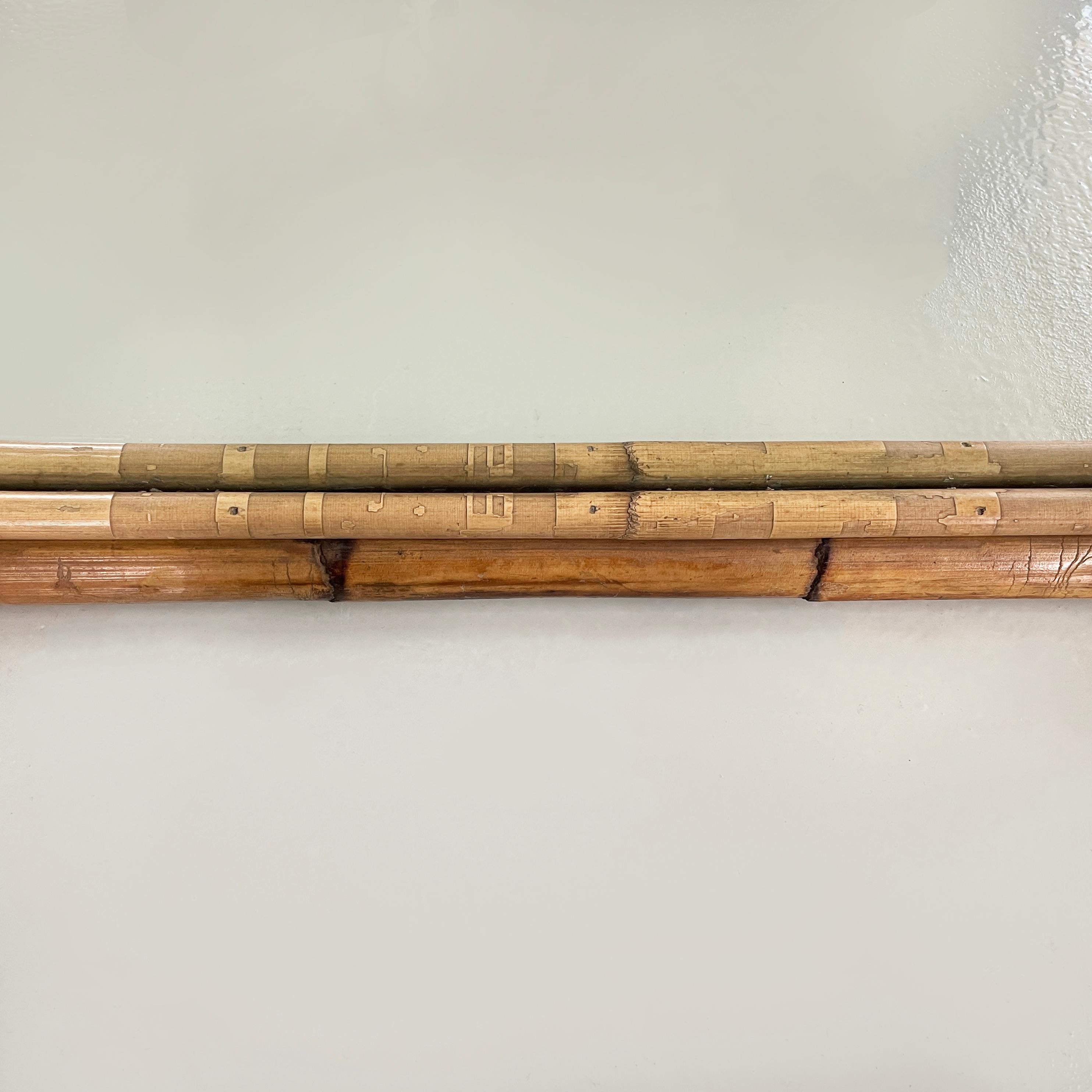 Italian mid.century modern Wall mirror with bamboo and wood, 1960s For Sale 9