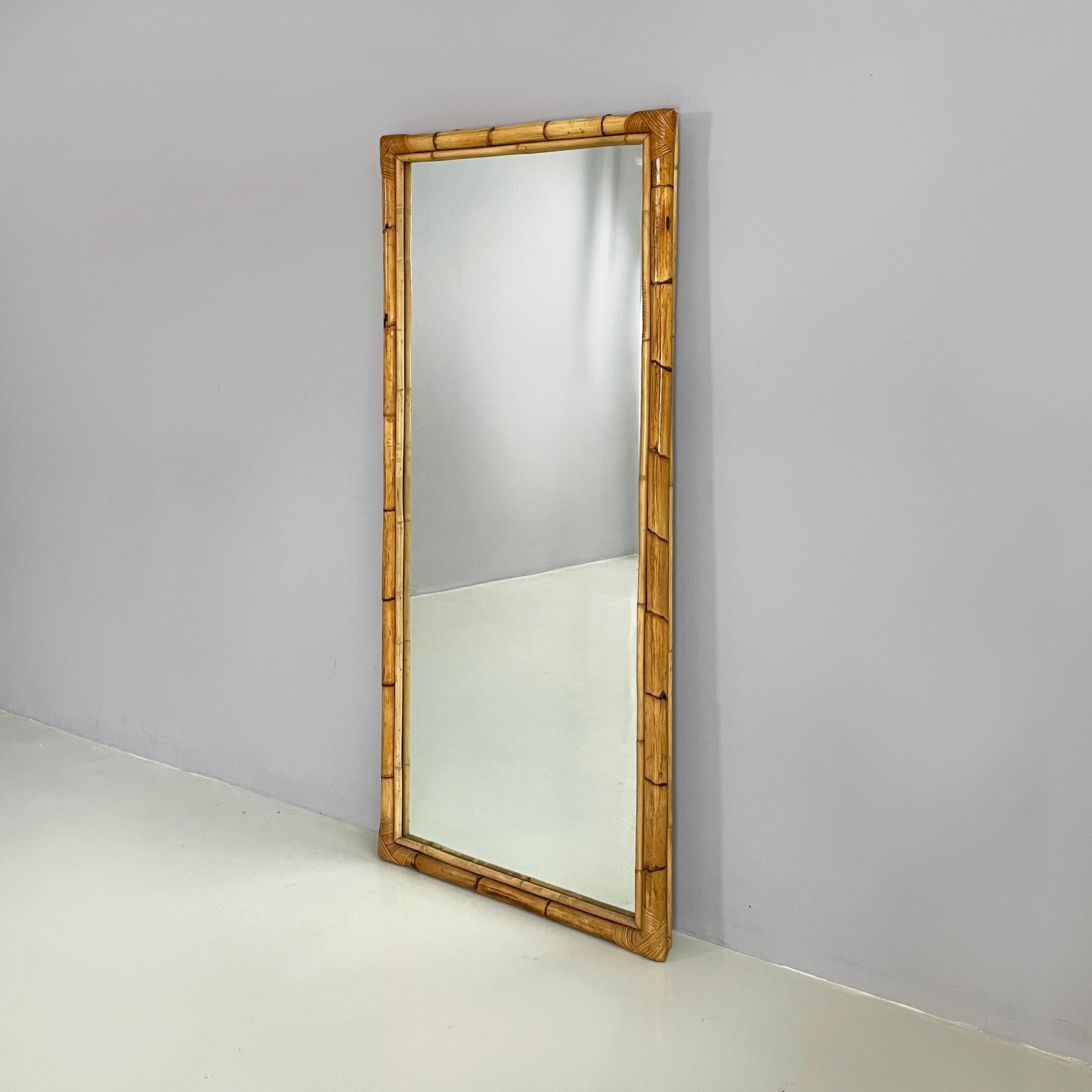 Mid-Century Modern Italian mid.century modern Wall mirror with bamboo and wood, 1960s For Sale