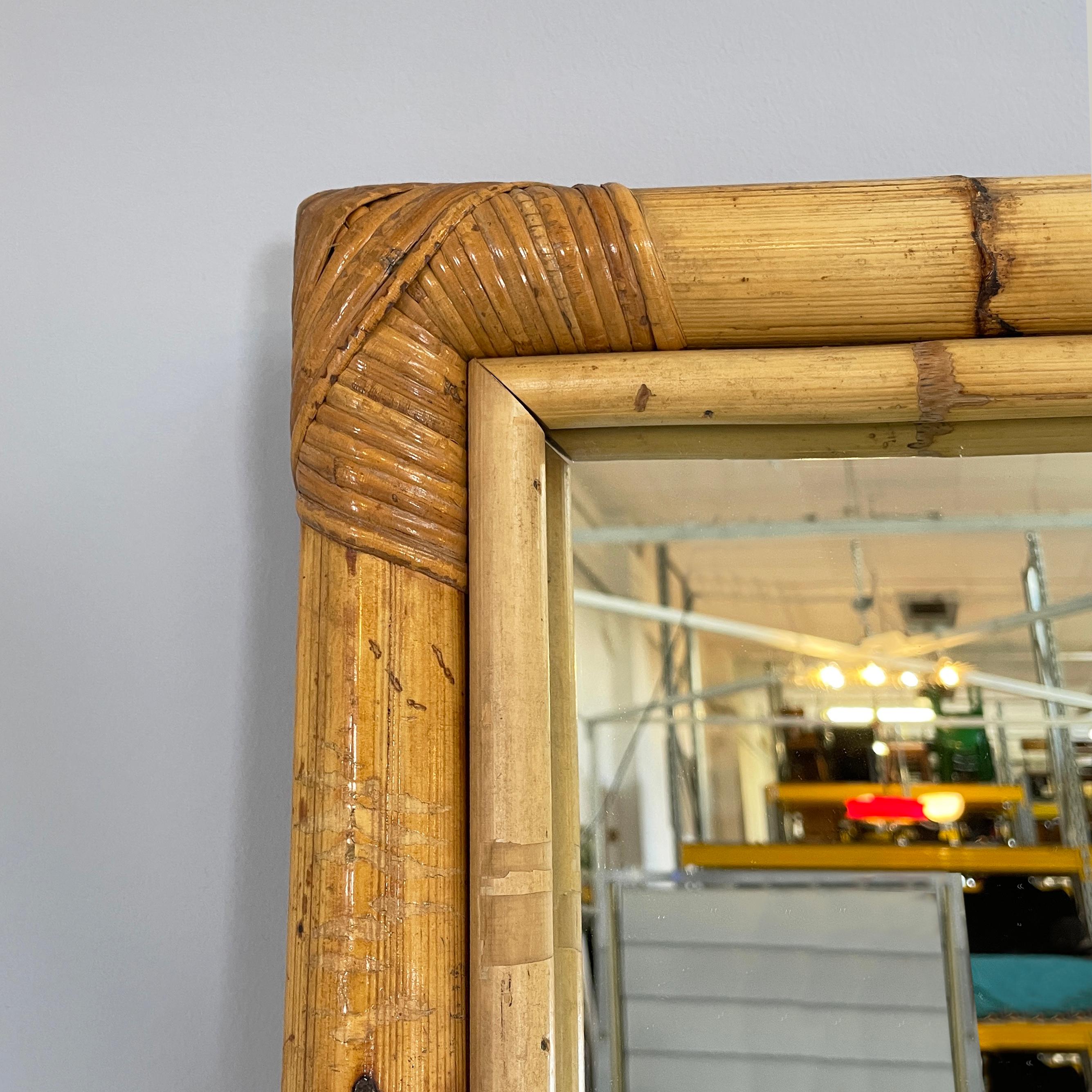 Bamboo Italian mid.century modern Wall mirror with bamboo and wood, 1960s For Sale