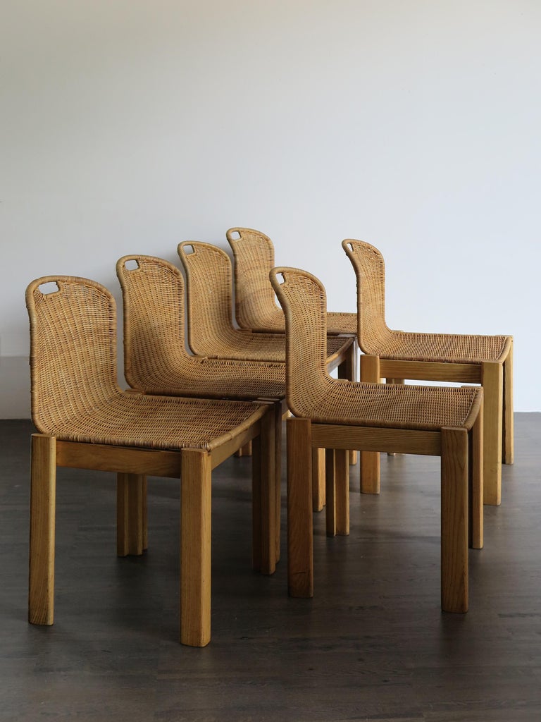 Italian MidCentury Modern Wicker Dining Chairs Set, 1960s at 1stDibs