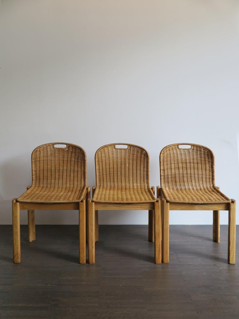 Italian MidCentury Modern Wicker Dining Chairs Set, 1960s at 1stDibs