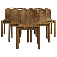 Antique Italian Mid-Century Modern Wicker Dining Chairs Set, 1960s