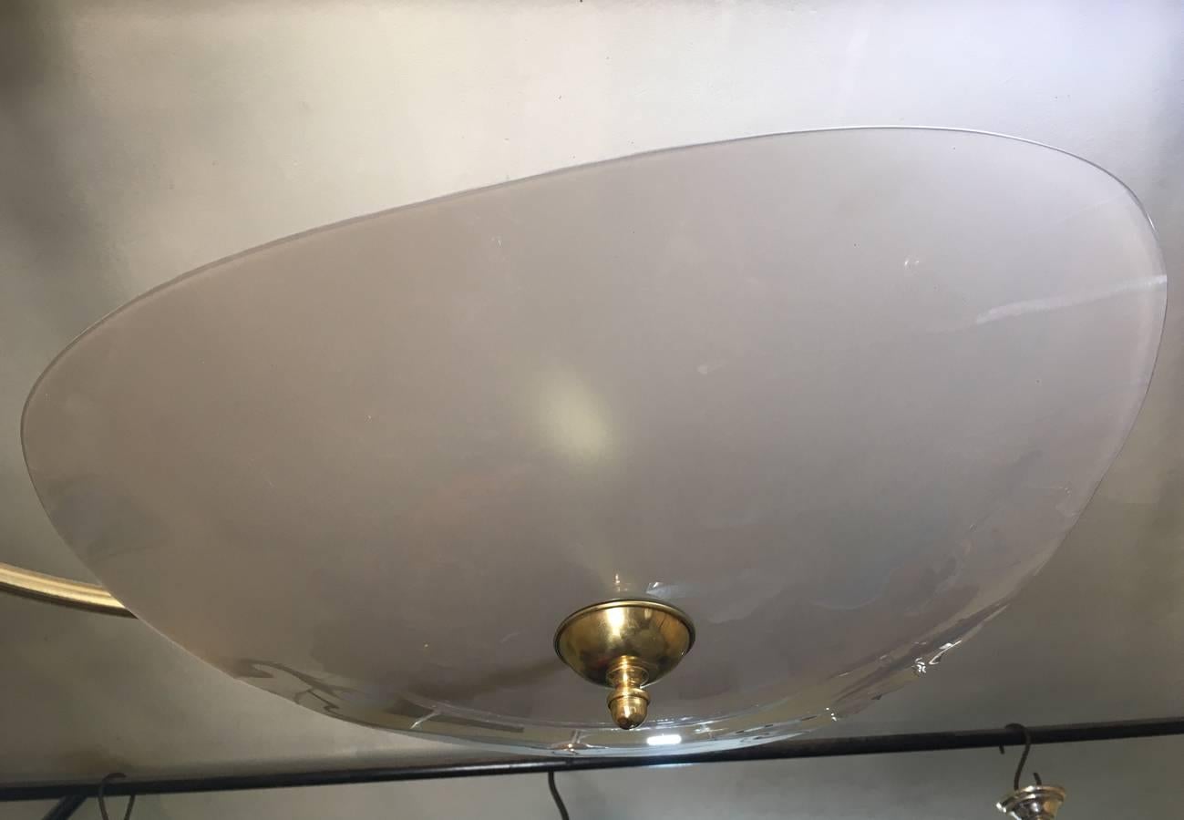 Italian Midcentury Moderne Style Gilt and Glass Chandelier In Good Condition For Sale In New York, NY