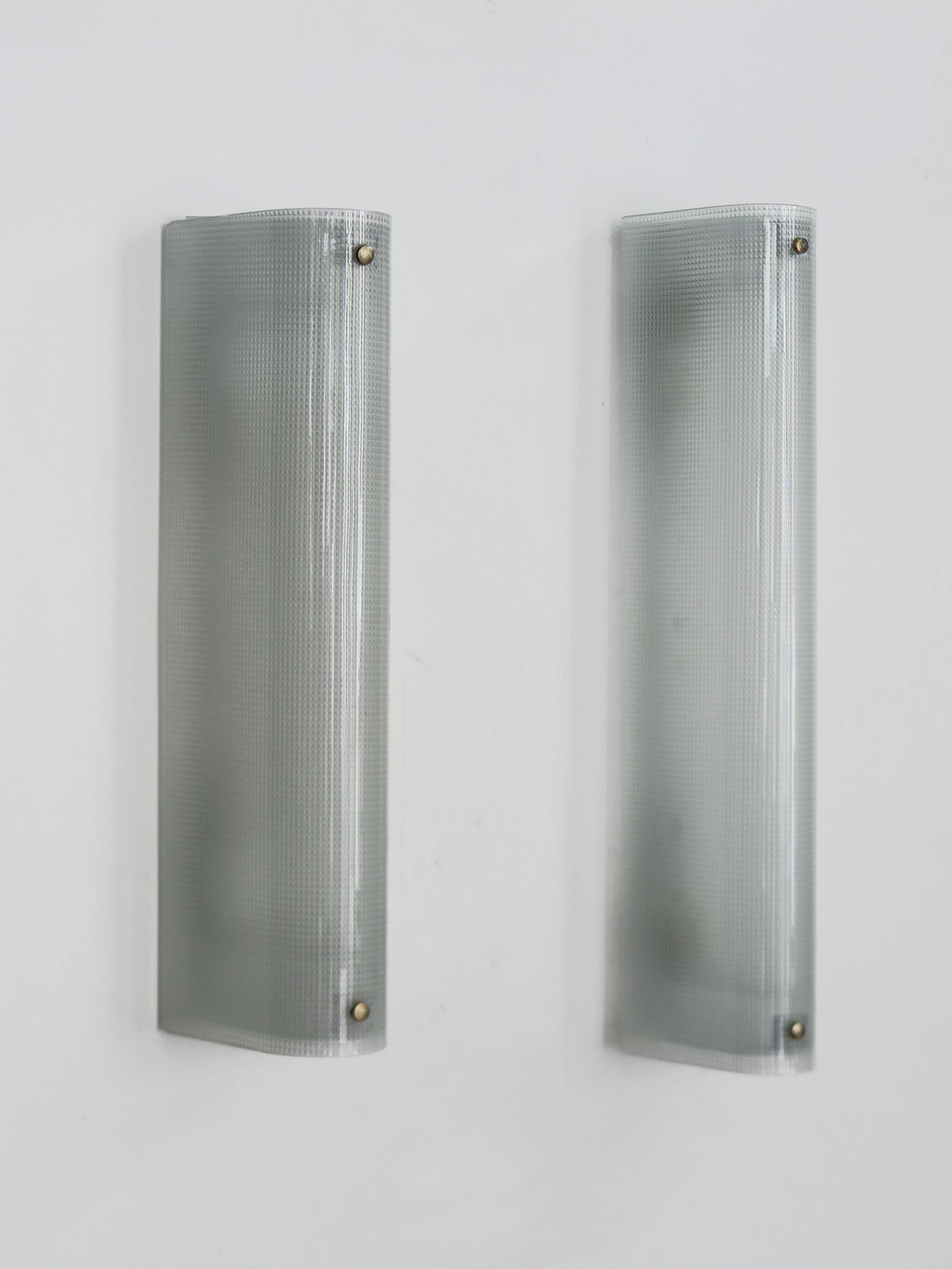 Italian Midcentury Moderrn Design Glass Sconces Wall Lights, 1950s en Bueno estado para la venta en Reggio Emilia, IT