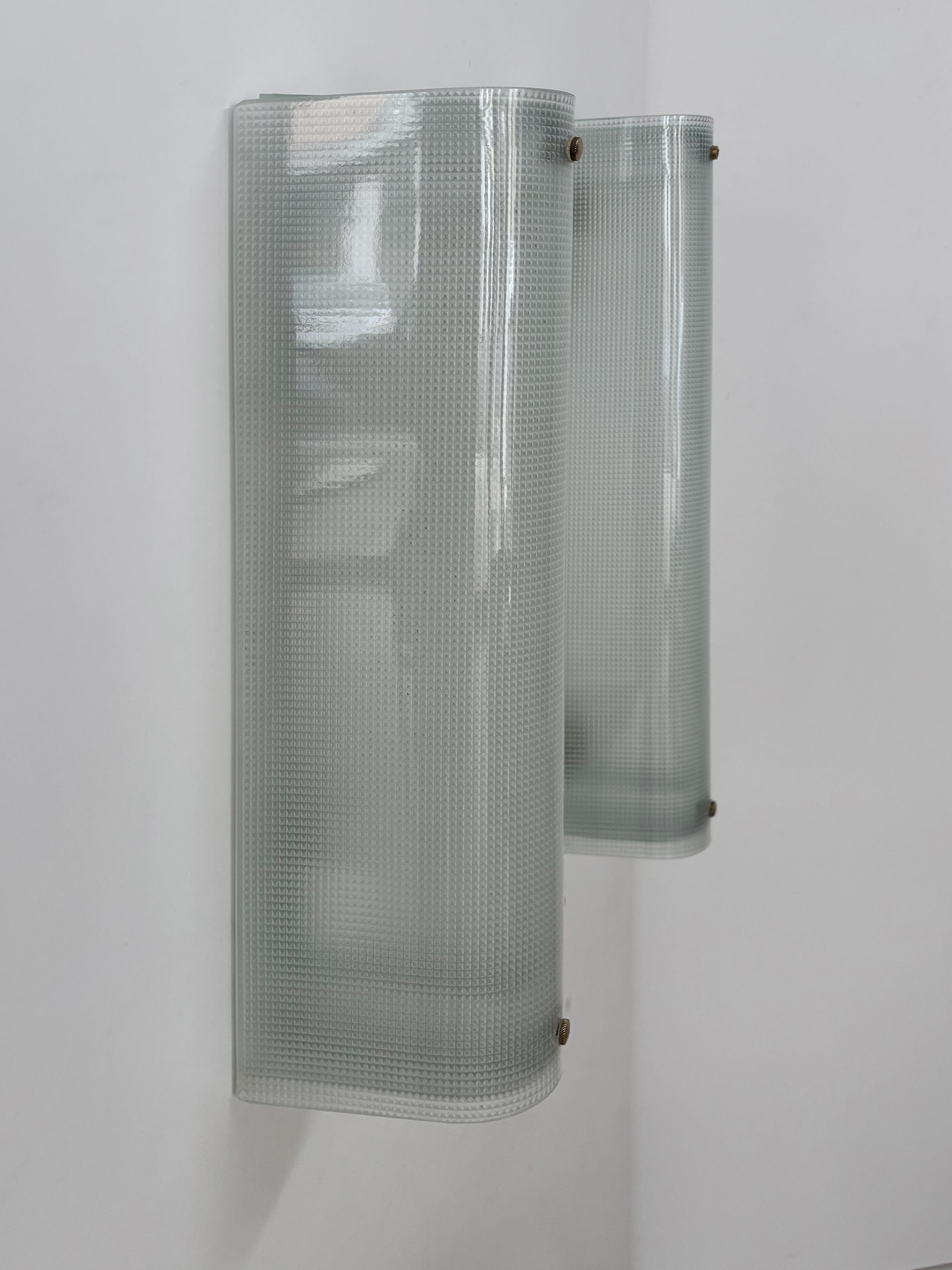 Italian Midcentury Moderrn Design Glass Sconces Wall Lights, 1950s Metal en venta