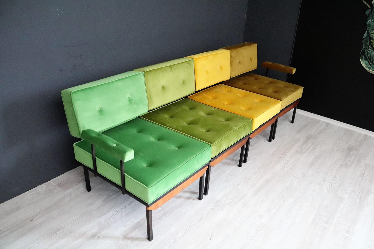 Italian Midcentury Modular Sofa Restored with Velvet, 1960s 14