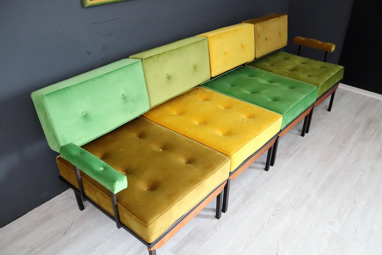 Mid-Century Modern Italian Midcentury Modular Sofa Restored with Velvet, 1960s