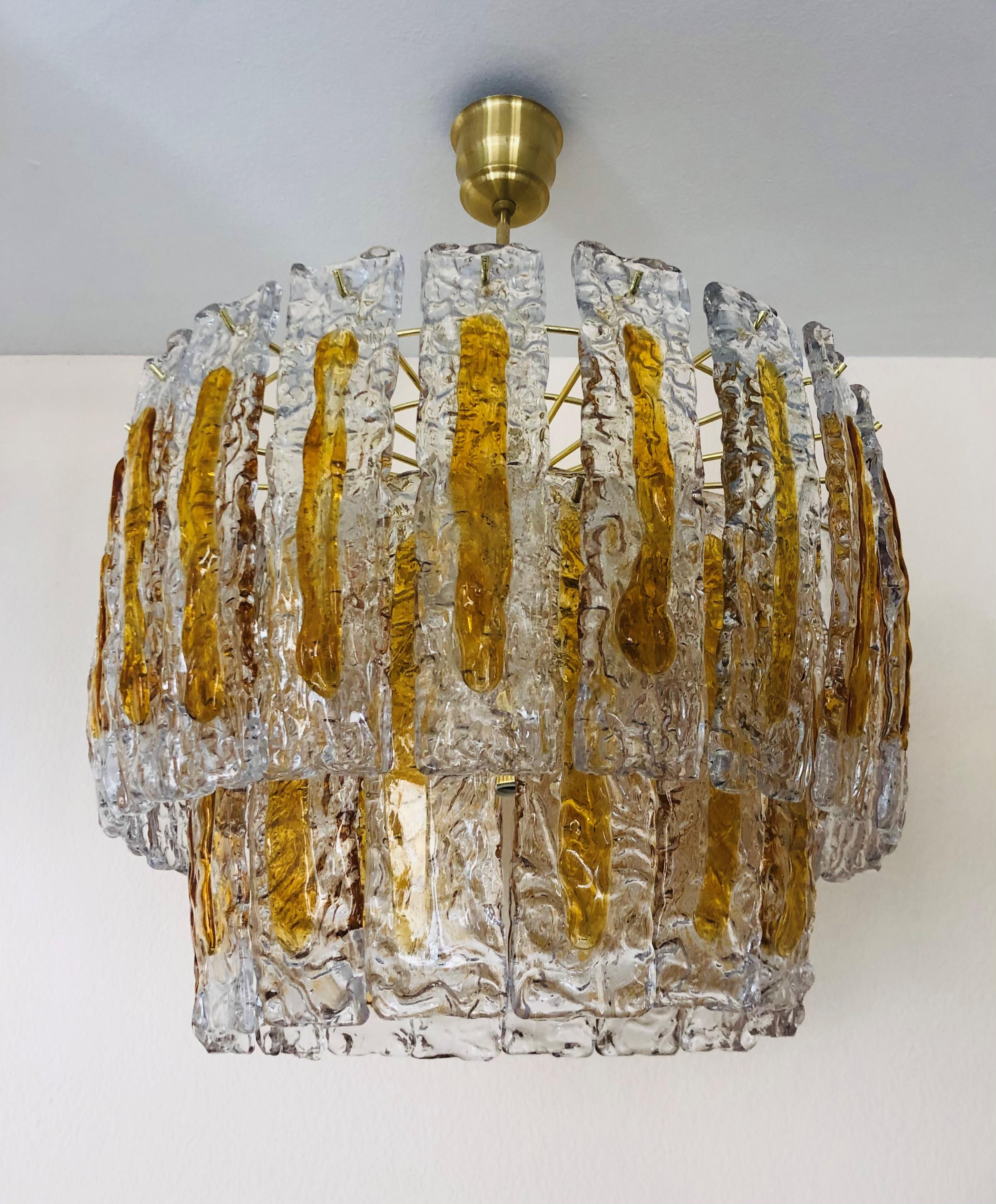 Late 20th Century Italian Midcentury Murano Amber Chandelier by Mazzega, 1970s