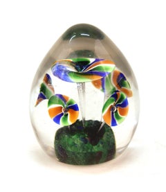 Italian Midcentury Murano Art Glass Paperweight with Floral Motif