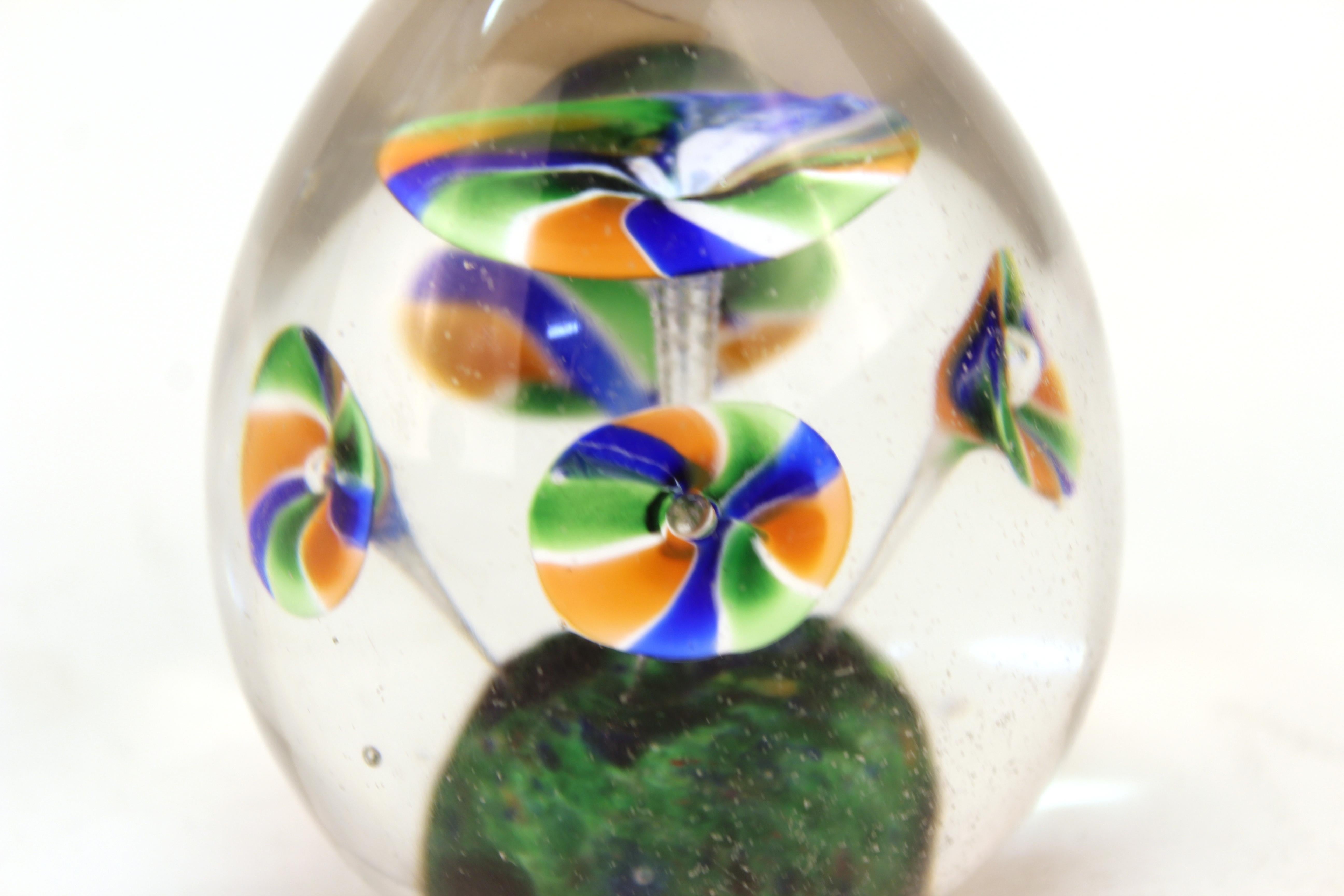 Mid-Century Modern Italian Midcentury Murano Art Glass Paperweight with Floral Motif For Sale
