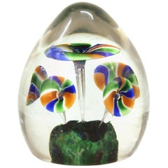 Italian Midcentury Murano Art Glass Paperweight with Floral Motif