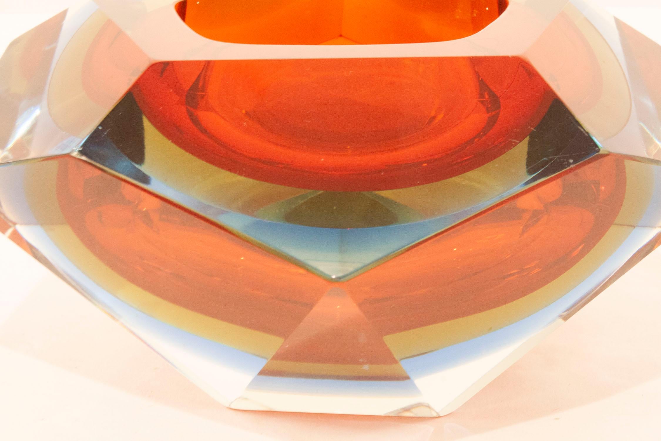 Italian Midcentury Murano Bowl by Flavio Poli, Red and Blue, 1960s 5
