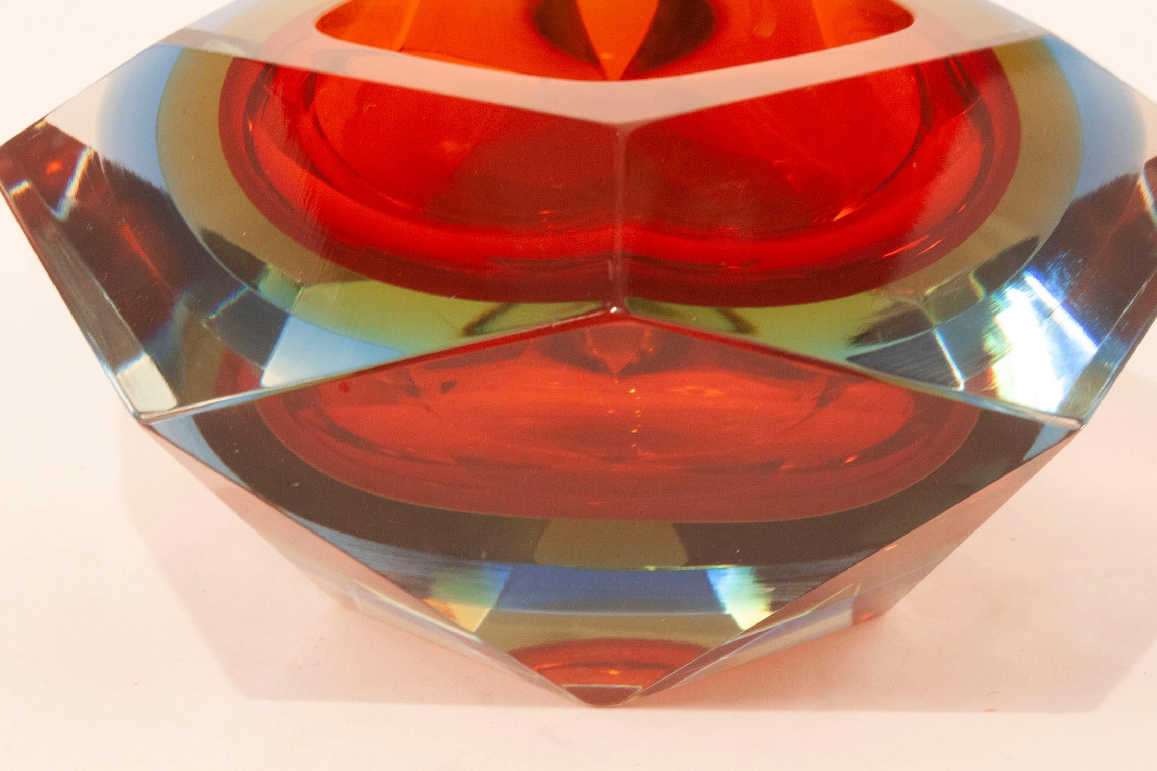 Italian Midcentury Murano Bowl by Flavio Poli, Red and Blue, 1960s 6
