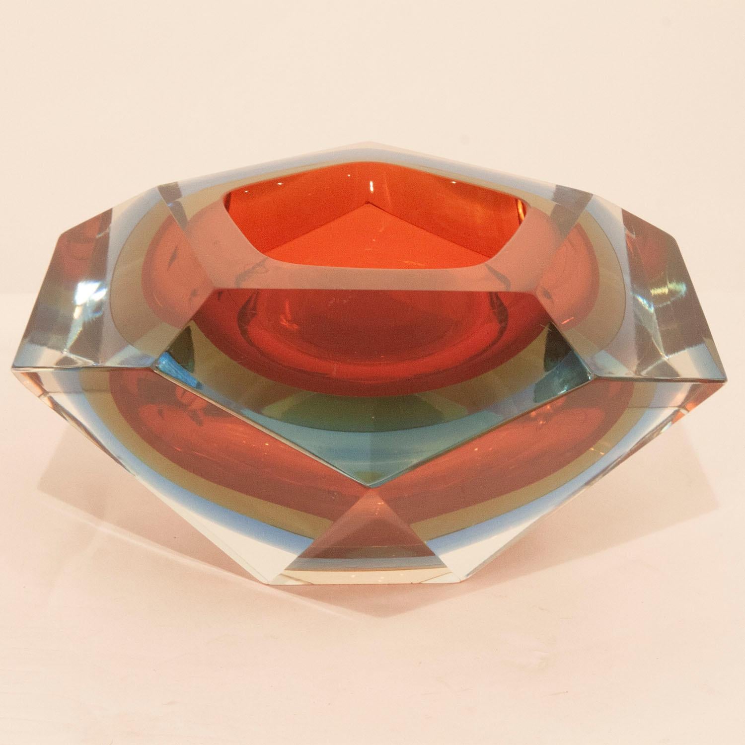 Mid-Century Modern Italian Midcentury Murano Bowl by Flavio Poli, Red and Blue, 1960s