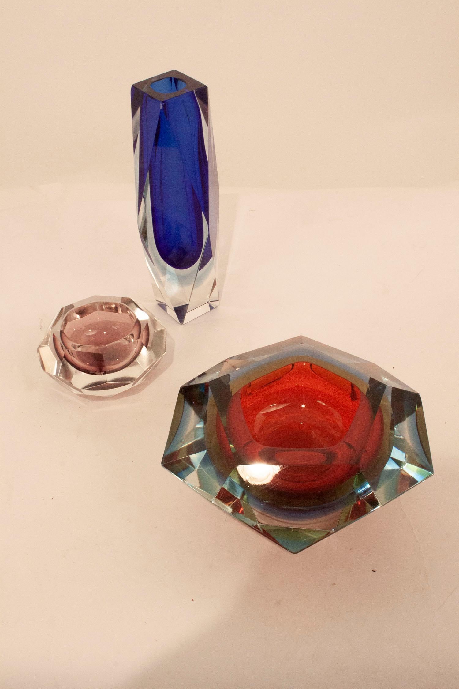 Mid-20th Century Italian Midcentury Murano Bowl by Flavio Poli, Red and Blue, 1960s