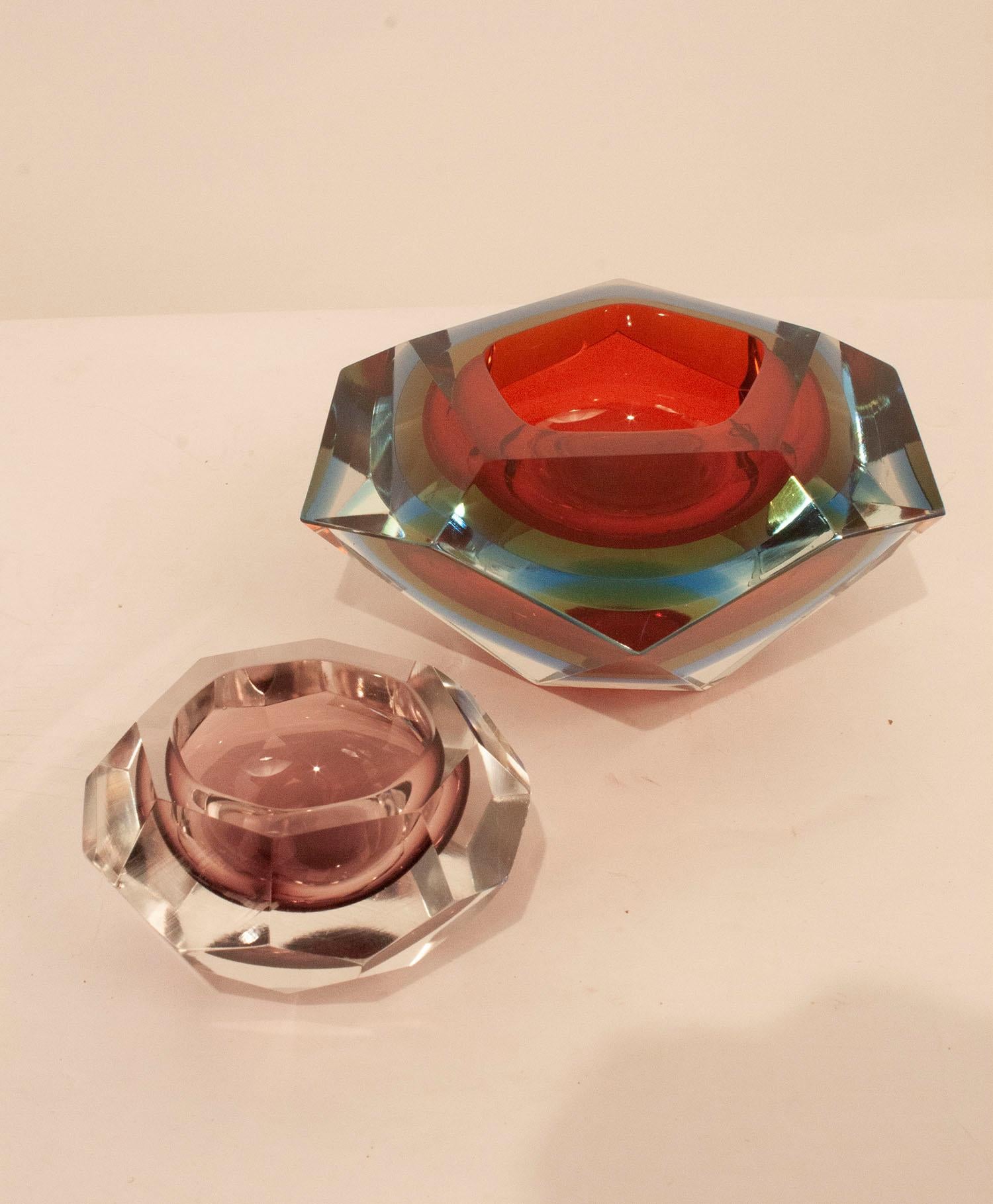 Murano Glass Italian Midcentury Murano Bowl by Flavio Poli, Red and Blue, 1960s