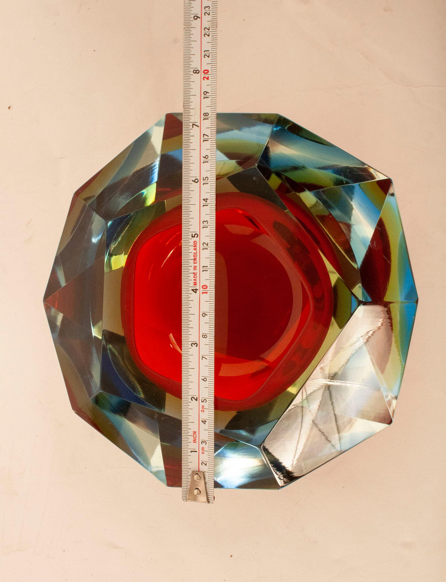 Italian Midcentury Murano Bowl by Flavio Poli, Red and Blue, 1960s 2