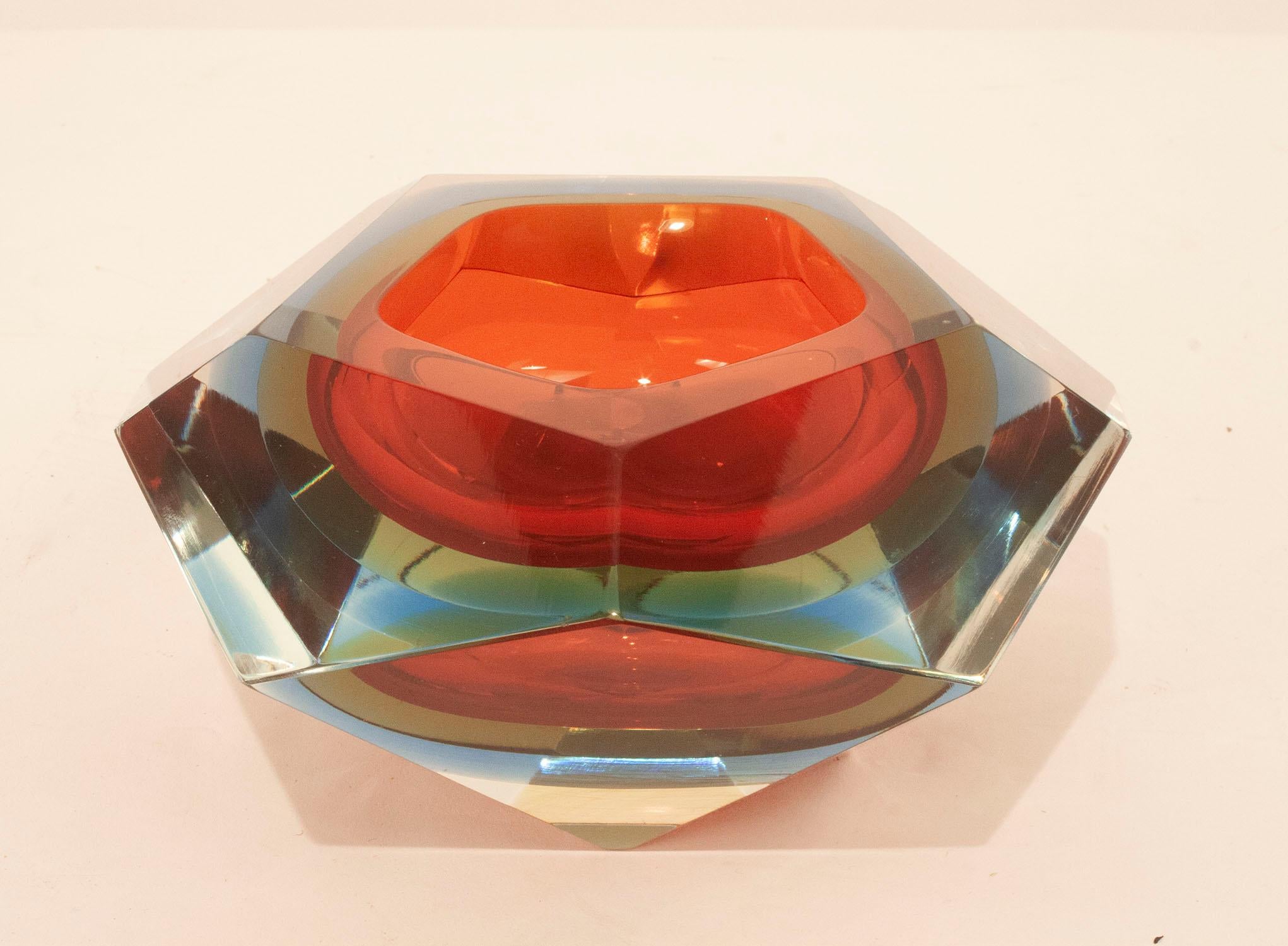 Italian Midcentury Murano Bowl by Flavio Poli, Red and Blue, 1960s 3